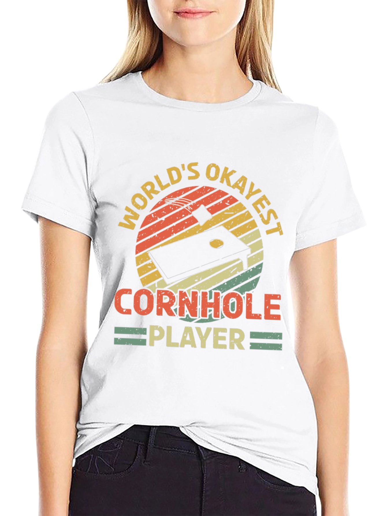 Black World's Okayest Cornhole Player Black T-Shirt view 9