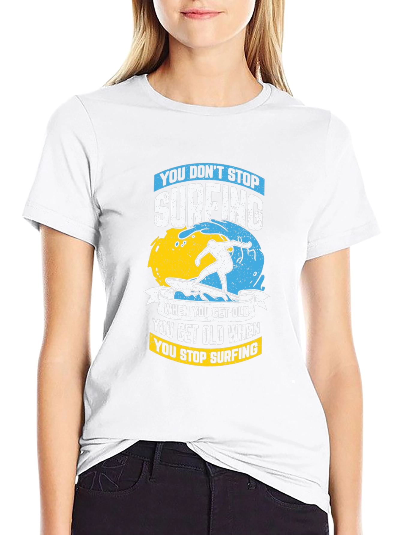 Black Surfing Graphic T-Shirt - Never Stop Surfing! view 9