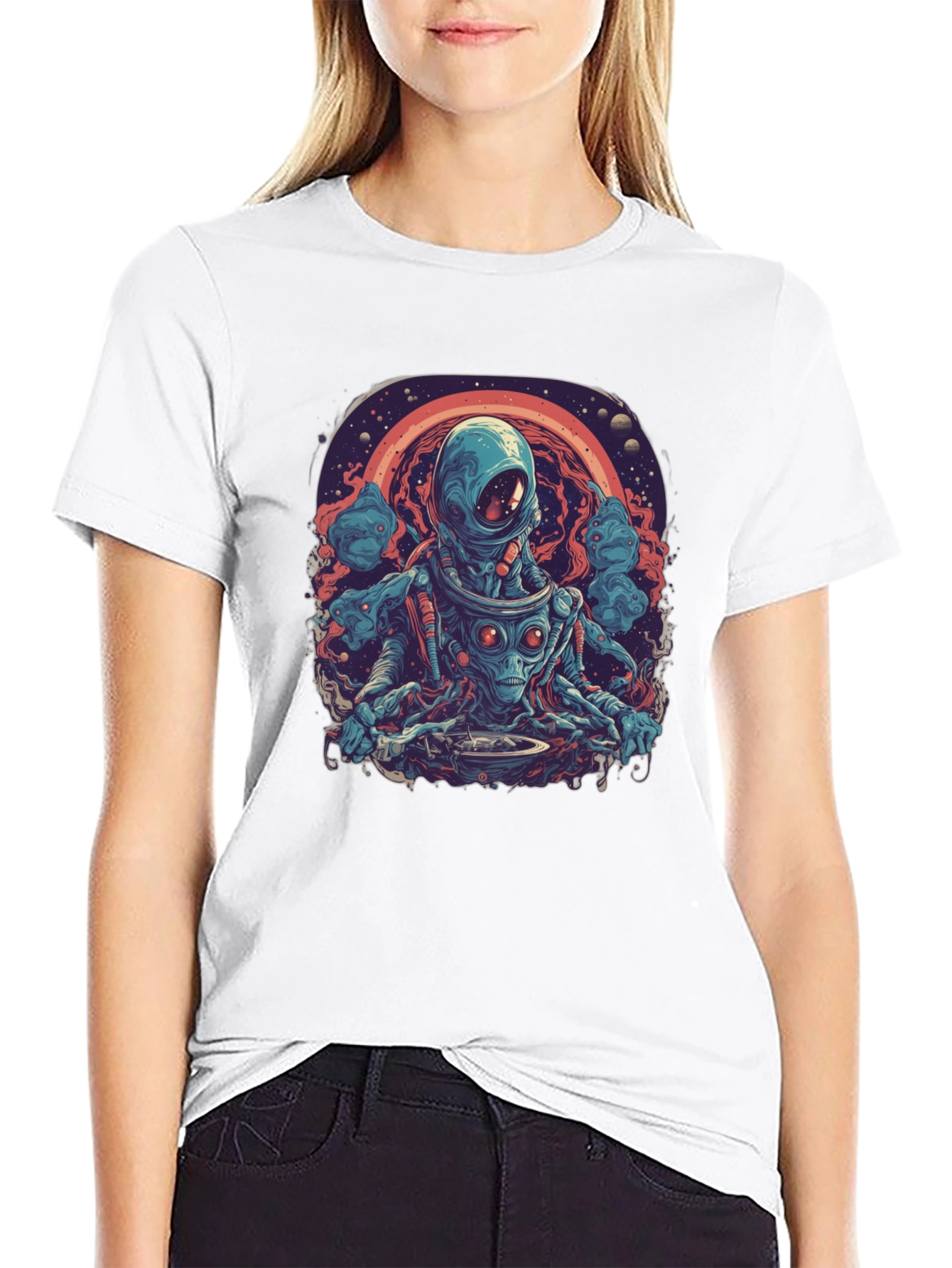 Black Cosmic Alien DJ Graphic Tee - Black view 9