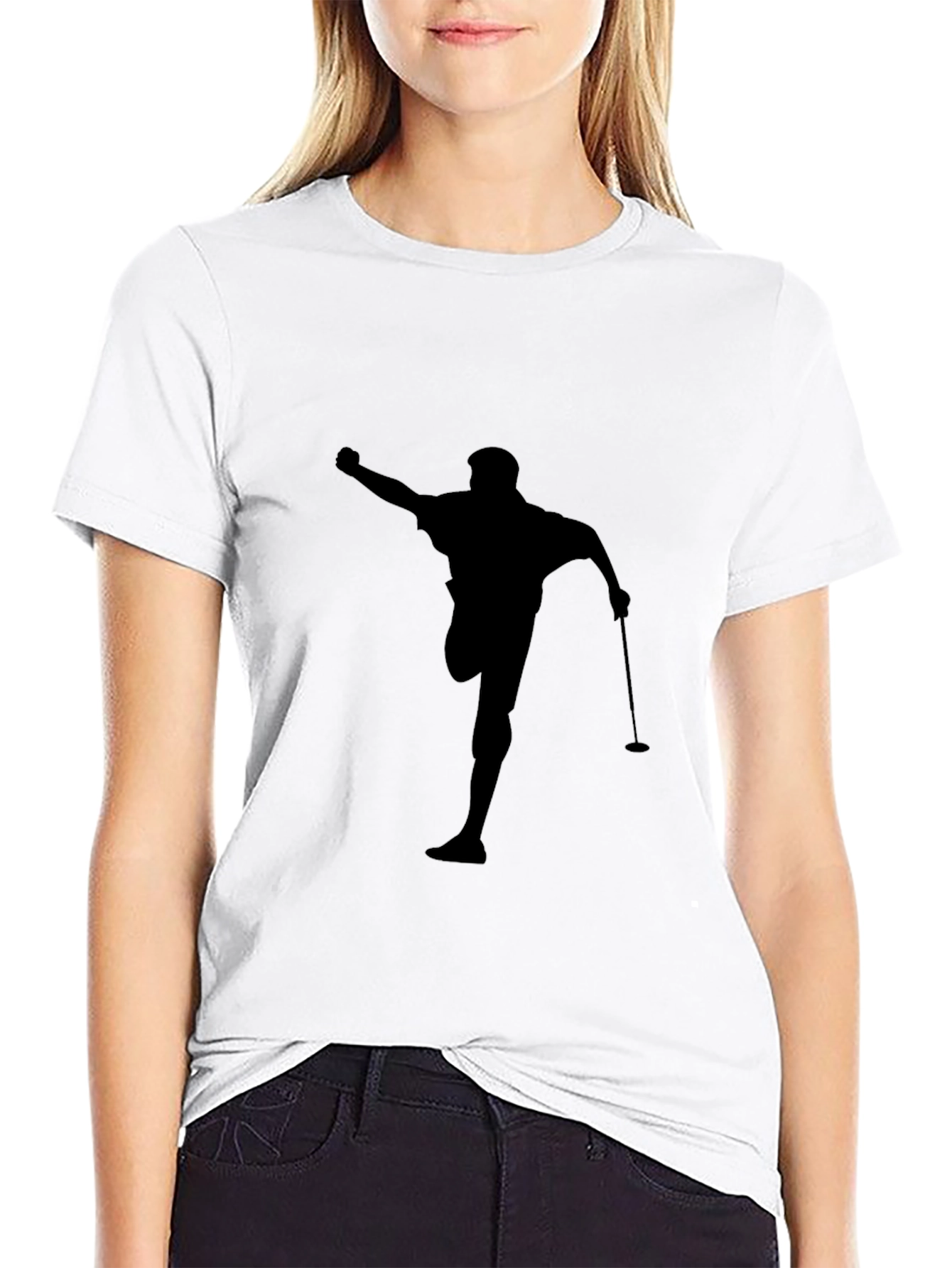 Black Golfer Silhouette Graphic Tee - Black Cotton Casual view 9