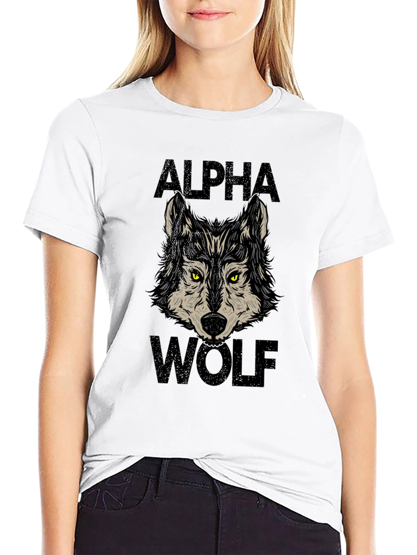 Black Alpha Wolf Graphic Print Black T-Shirt view 9