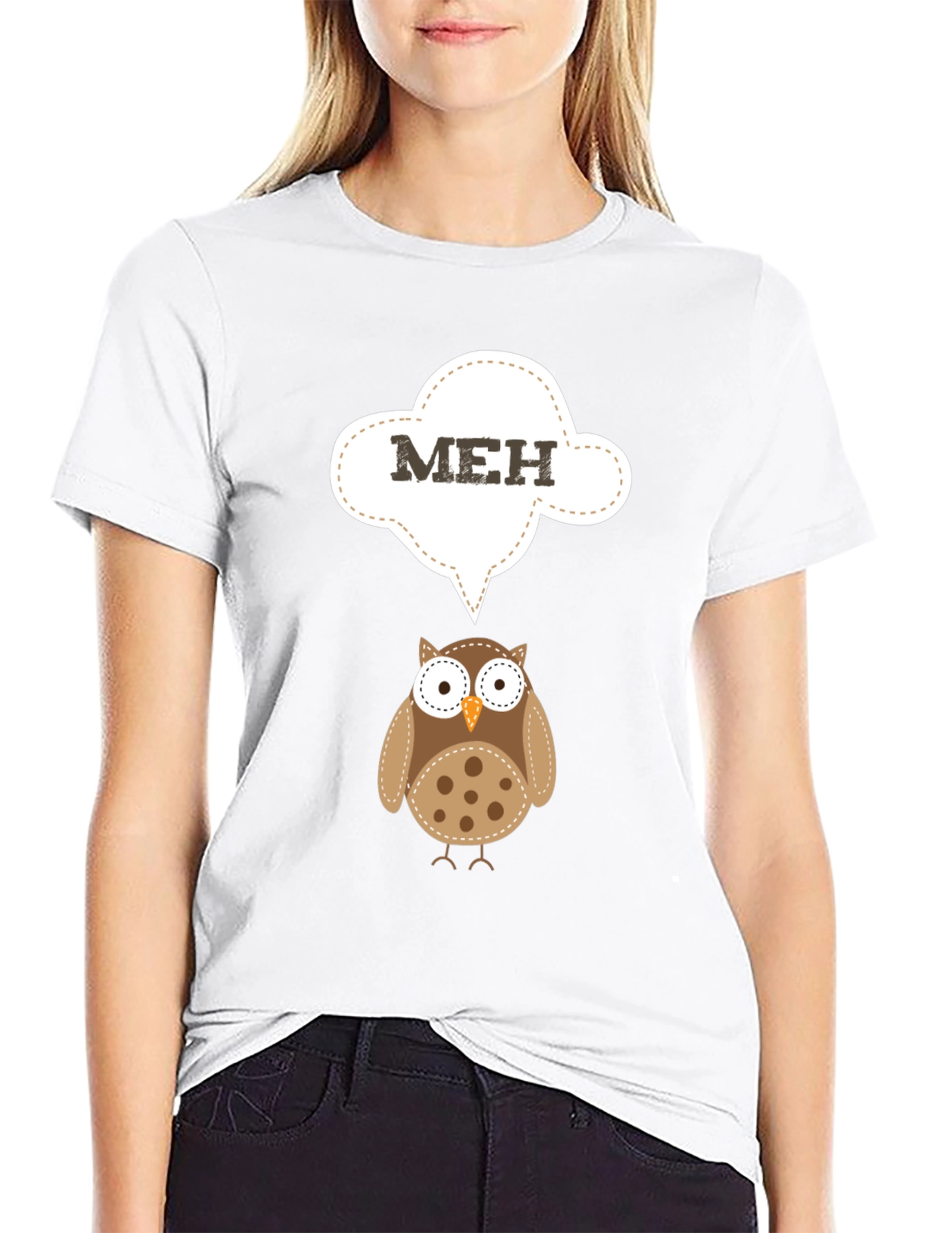 Black Meh Owl T-Shirt - Funny Cartoon Graphic Tee view 9