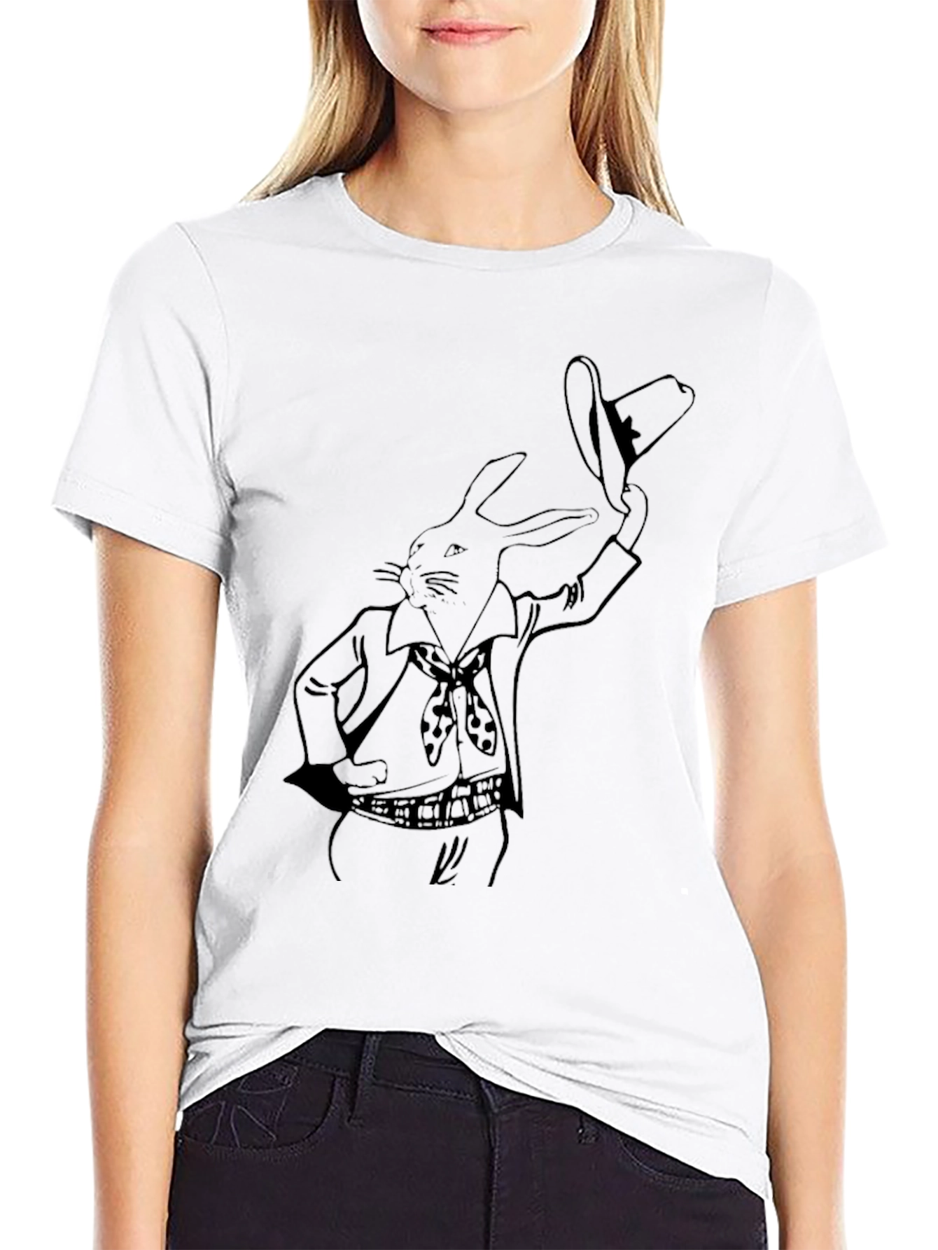 Black Rabbit Cowboy Graphic Tee - Black Cotton T-Shirt view 9