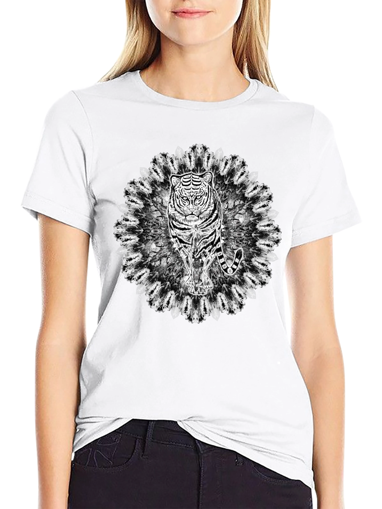 Black Tiger Mandala Graphic Black T-Shirt view 9