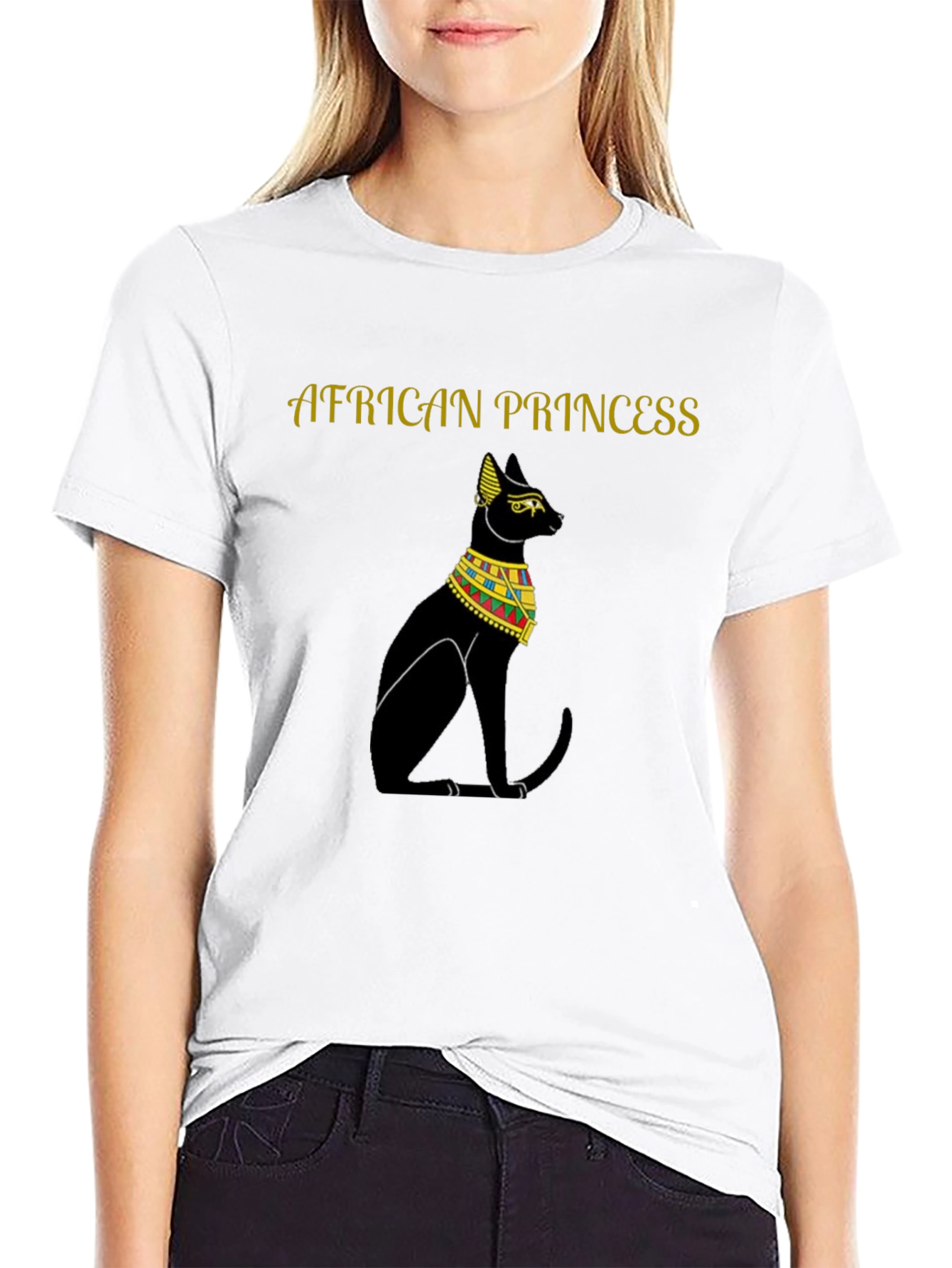Black African Princess Cat T-Shirt - Black Egyptian Style Tee view 9