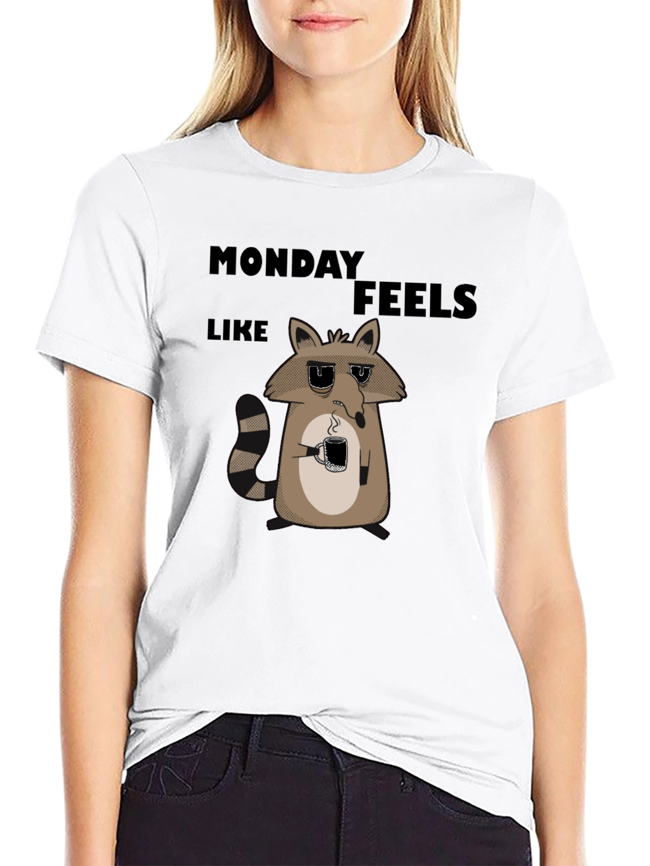 Black Monday Feels Raccoon Graphic T-Shirt view 9