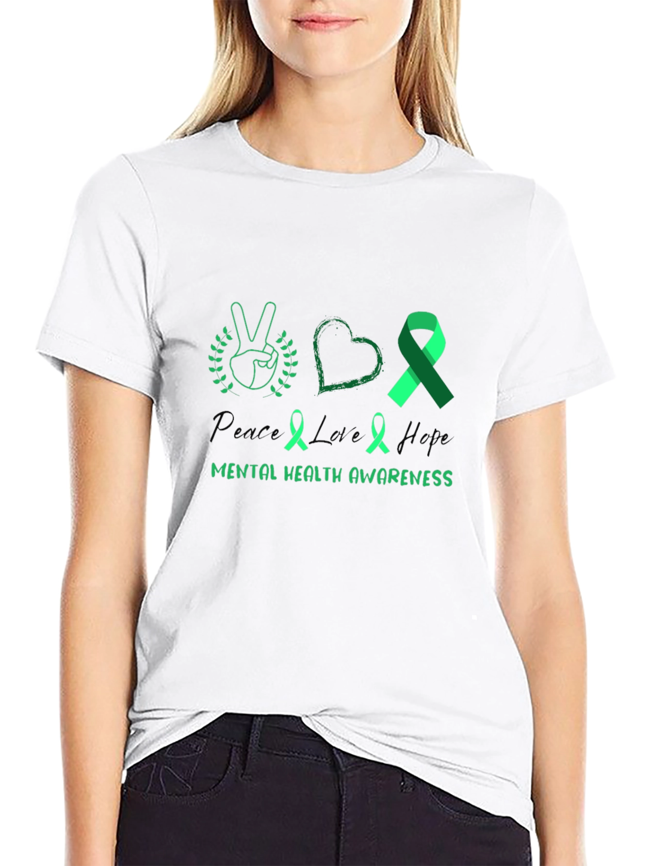 Black Peace Love Hope Mental Health Awareness T-Shirt view 9