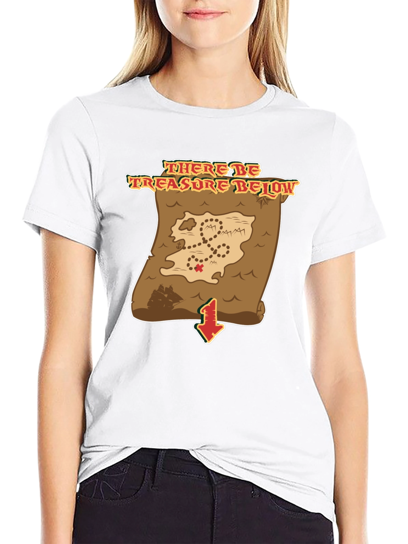 Black Treasure Map T-Shirt - Pirate's Booty Below! view 9