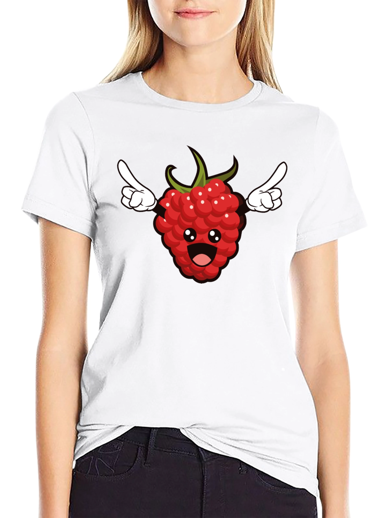 Black Funny Raspberry Cartoon Graphic T-Shirt - Black view 9