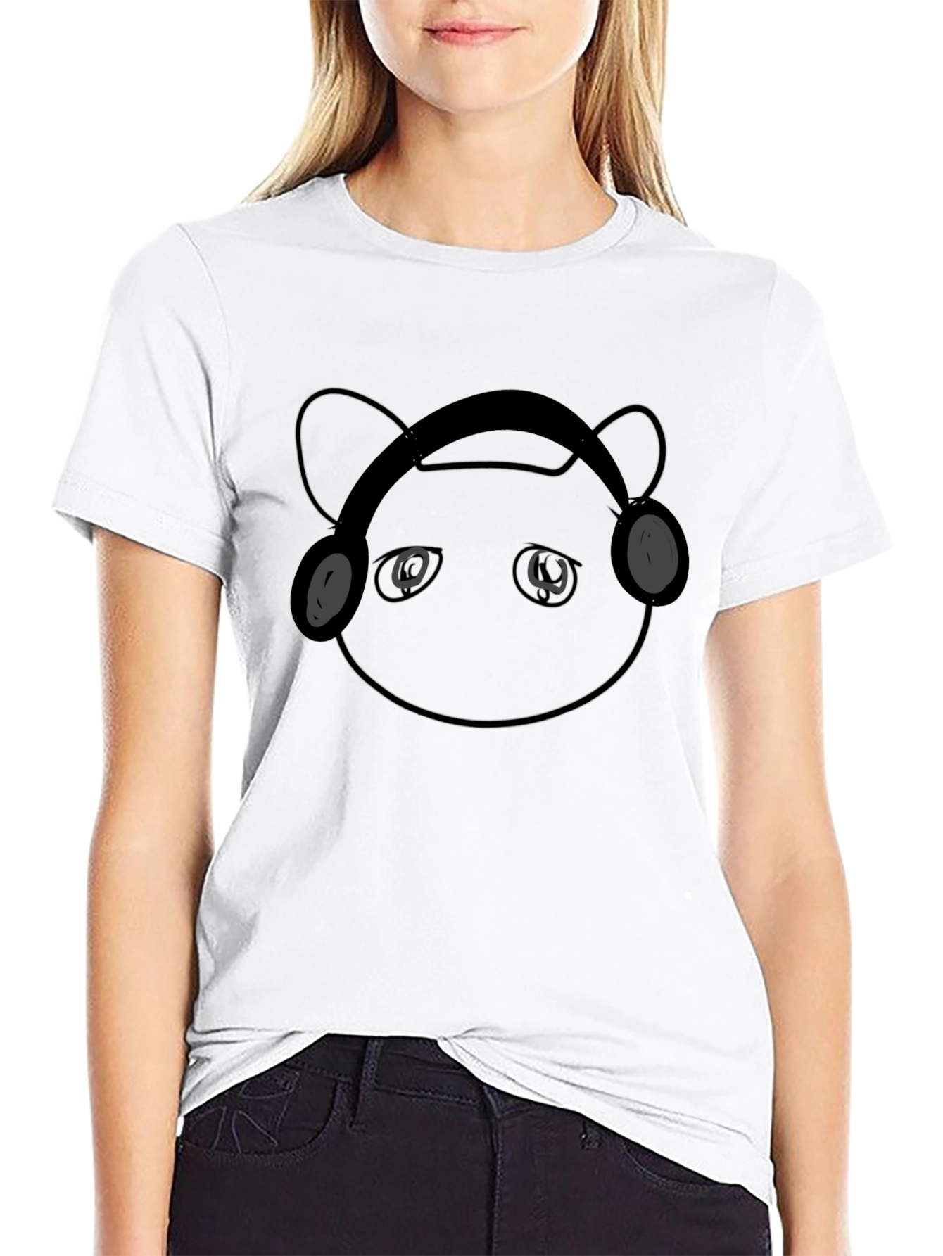 Black Bear with Headphones Black Graphic Tee view 9