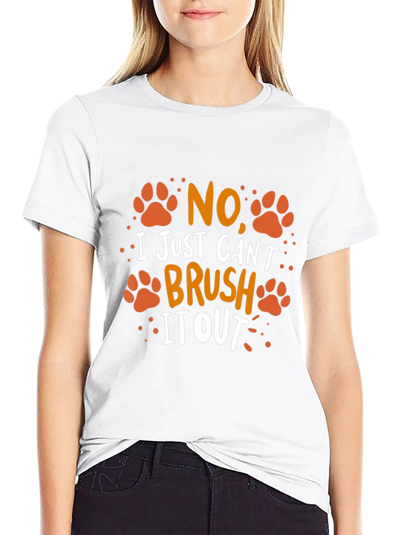 Black No Brush It Out Pet Paw Print T-Shirt view 9