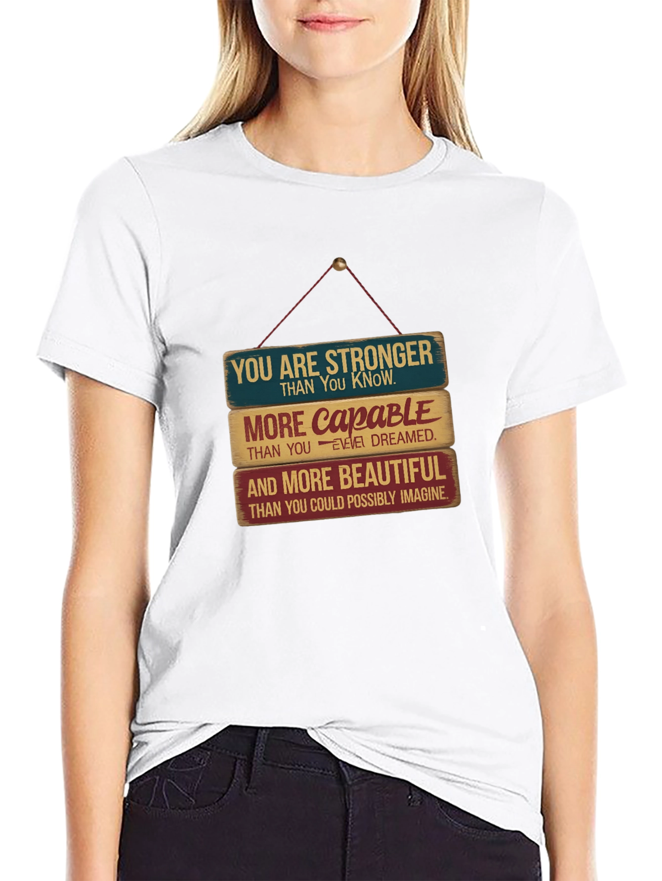 Black Inspirational T-Shirt: You Are Stronger, Capable, Beautiful view 9