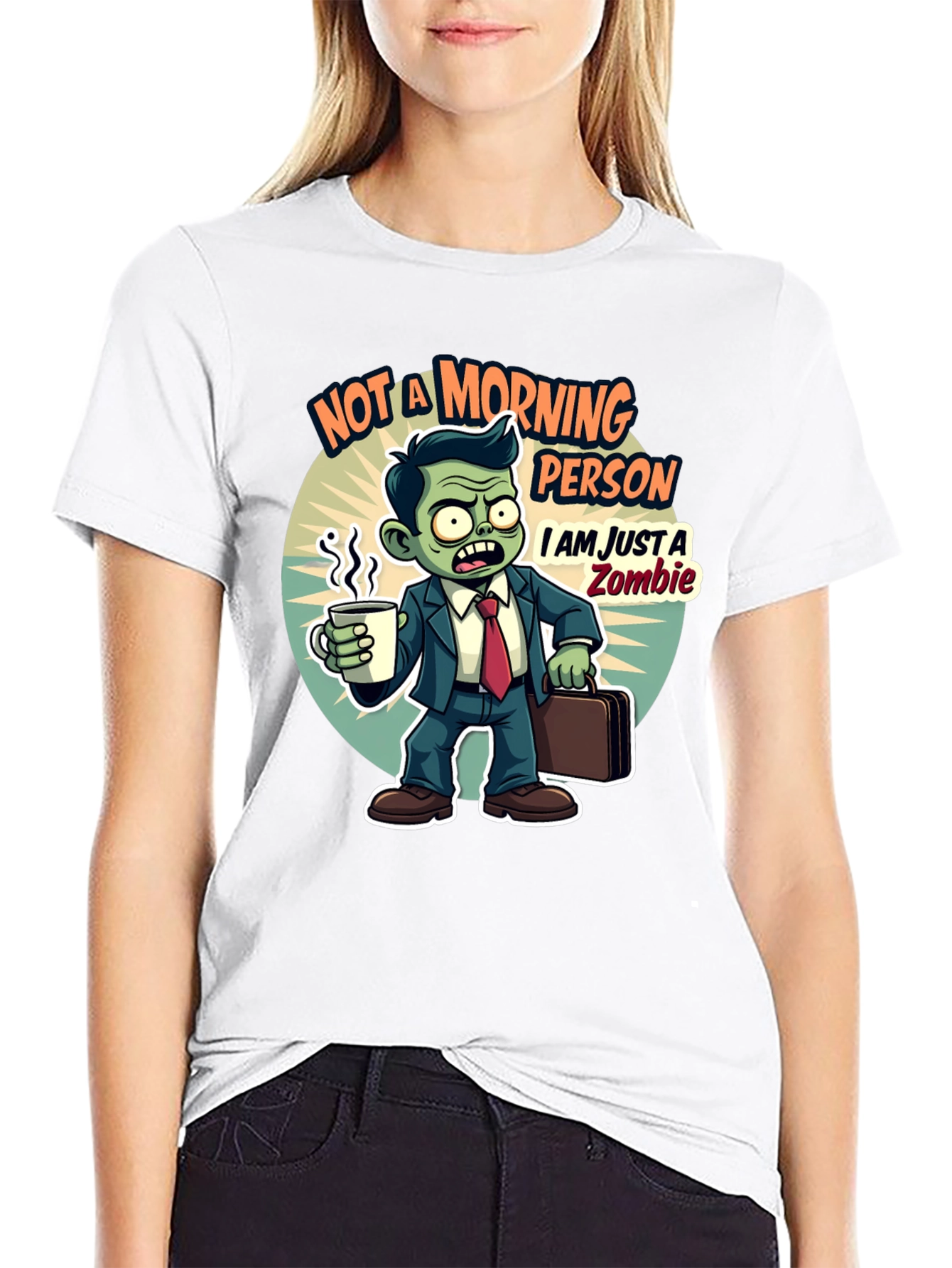 Black Zombie Morning Person Graphic T-Shirt view 9