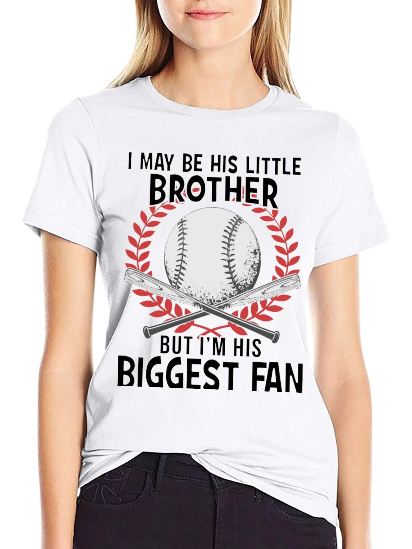 Black Little Brother Biggest Fan Baseball T-Shirt view 9
