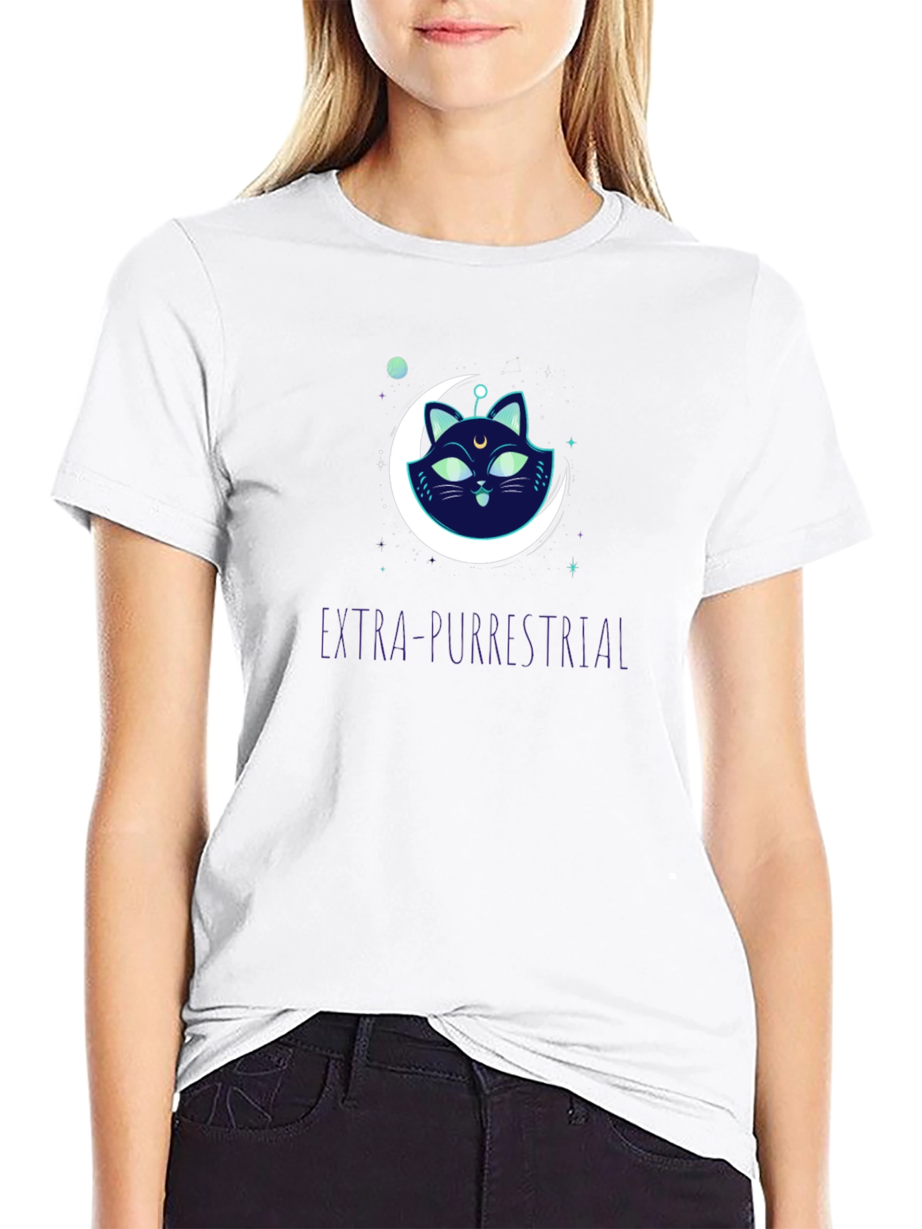 Black Extra-Purrestrial Cat Graphic T-Shirt view 9