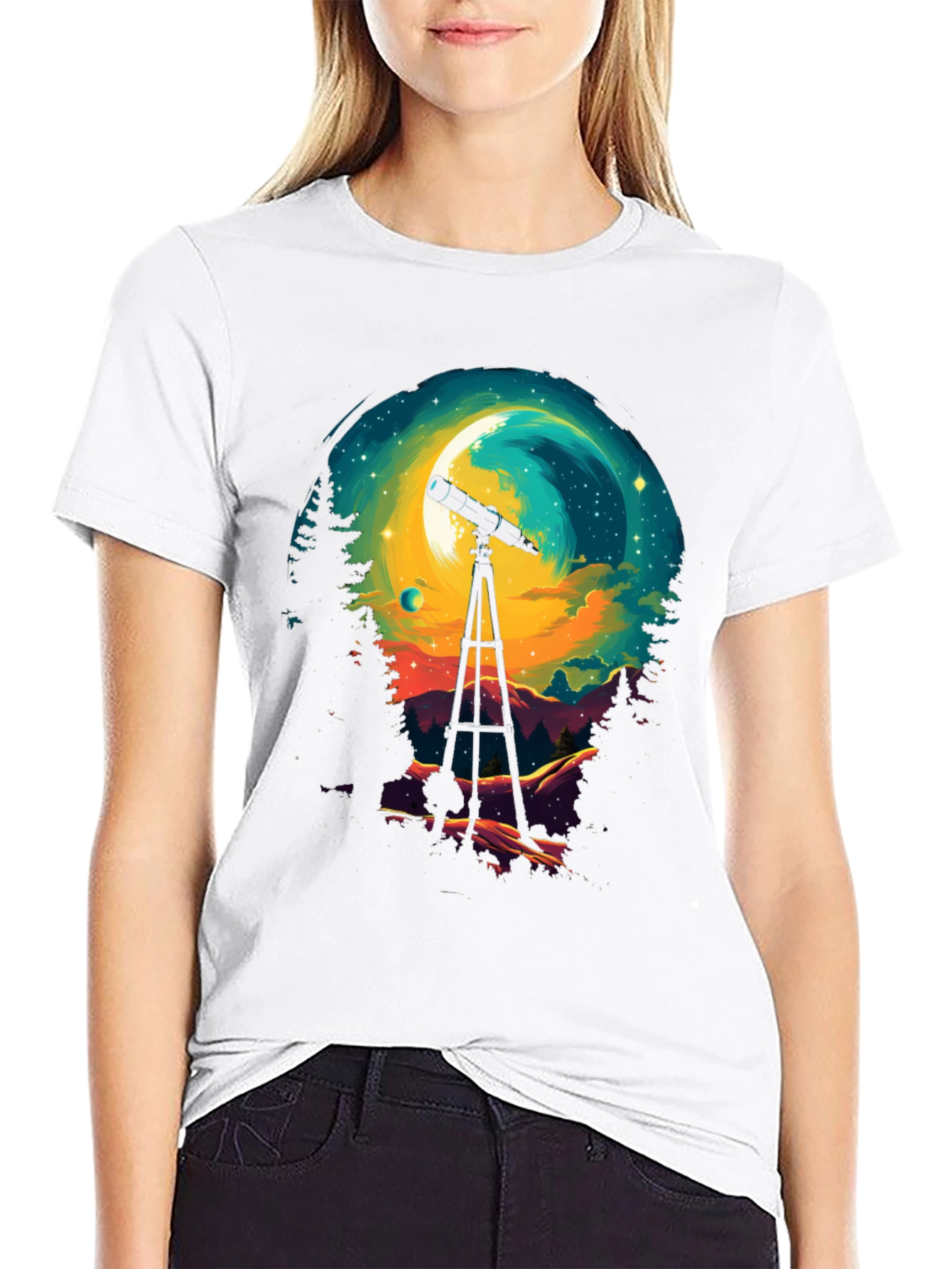 Black Astronomy Night Sky Telescope Graphic T-Shirt view 9