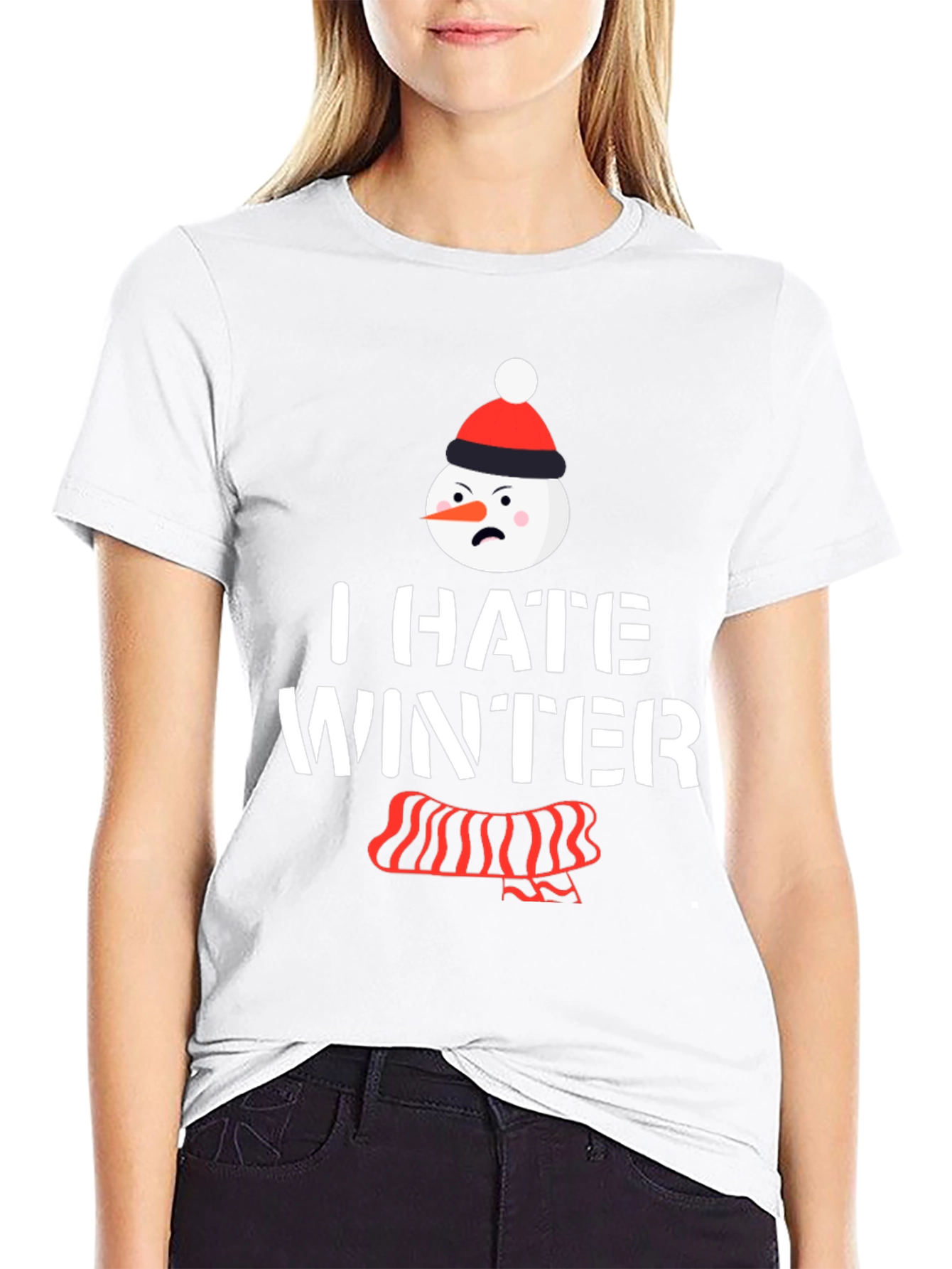 Black I Hate Winter T-Shirt, Funny Snowman Tee view 9
