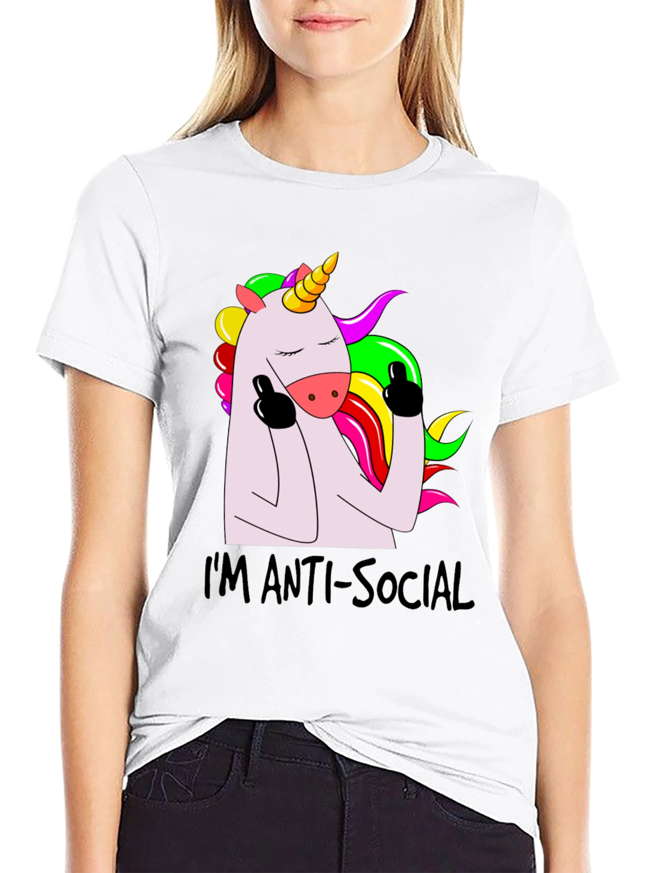 Black Anti-Social Unicorn Graphic Tee - Soft Black Cotton view 9