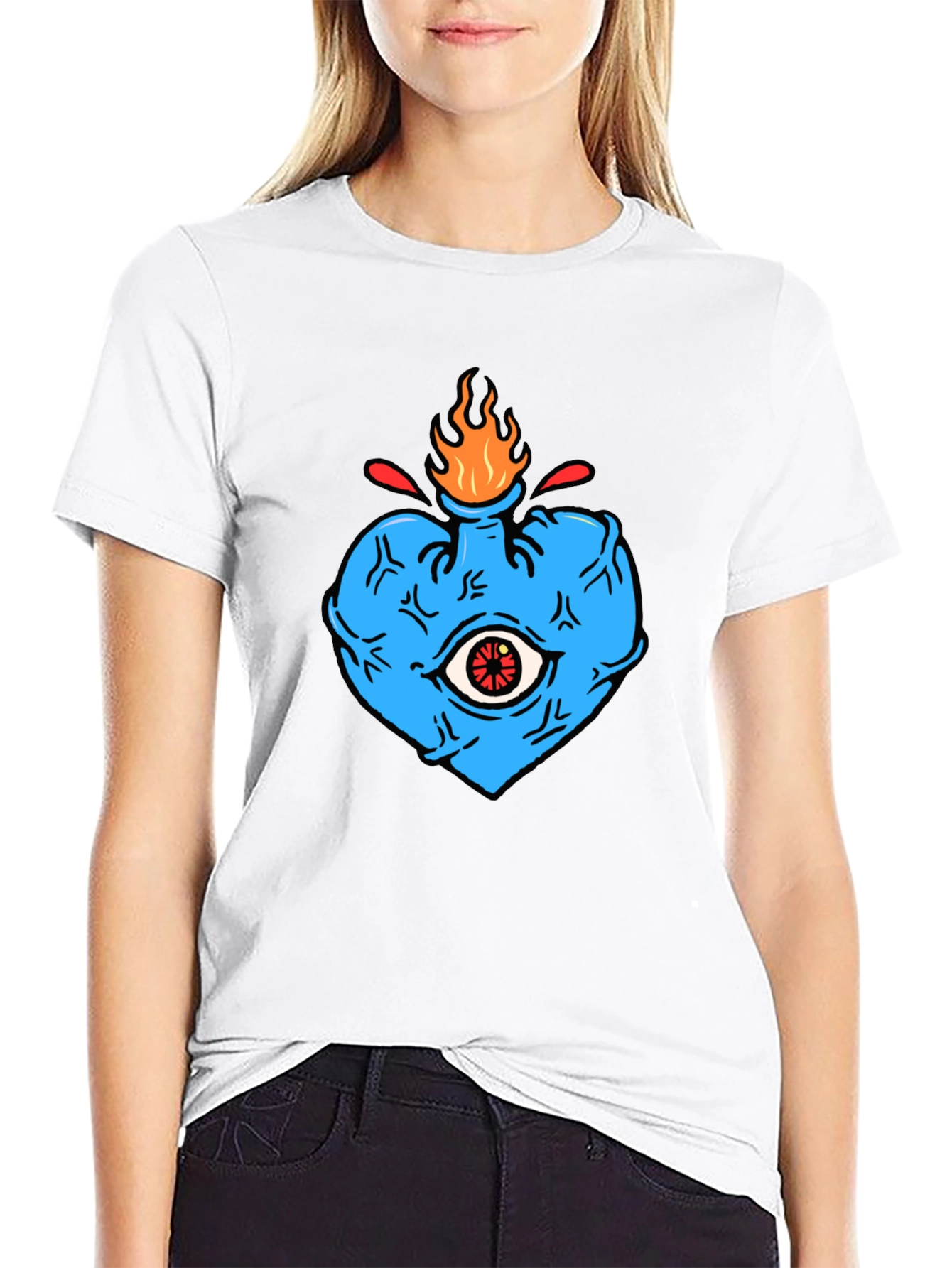 Black Men's Graphic Tee - Burning Heart Eye Design view 9