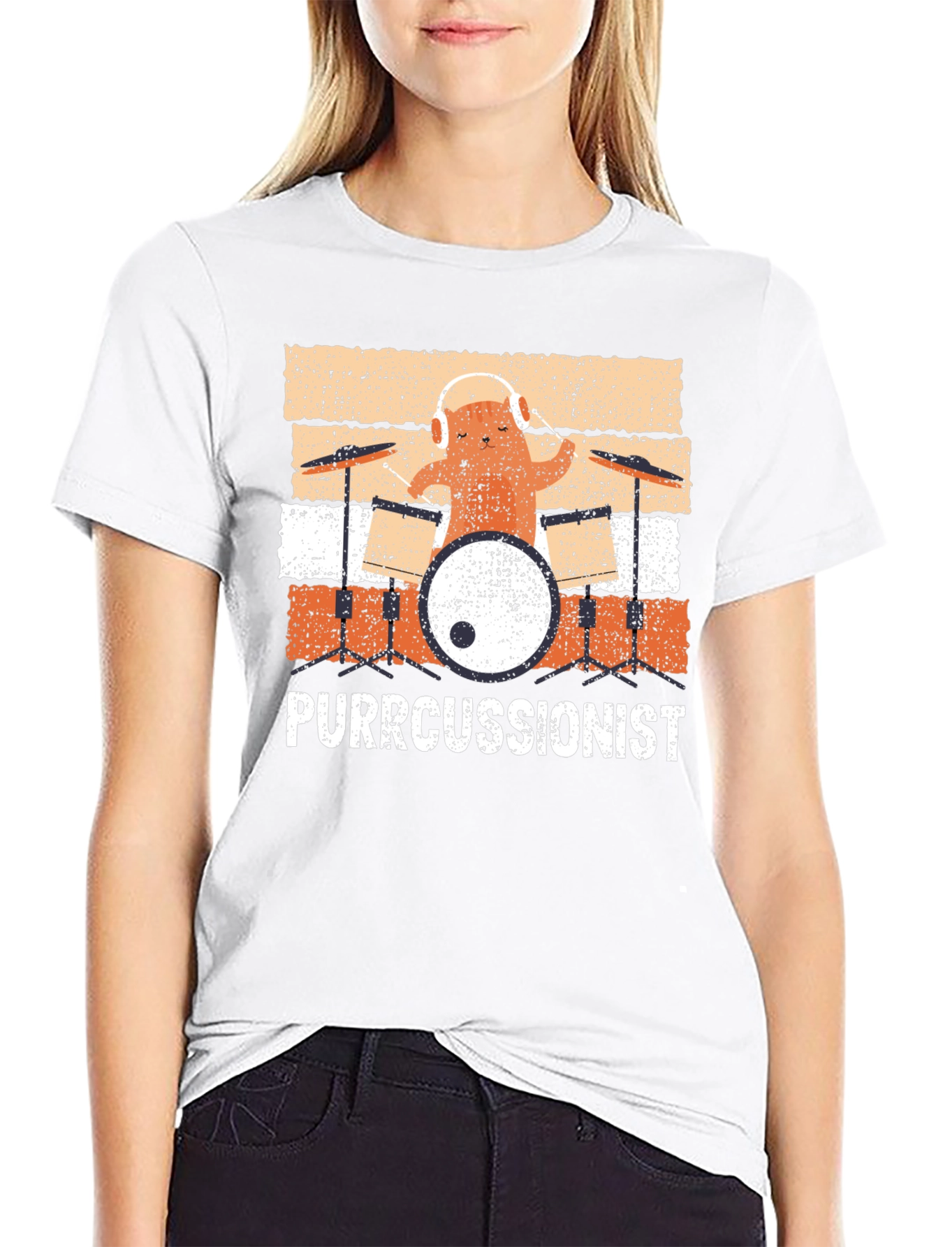 Black Purrcussionist Drummer Cat T-Shirt view 9