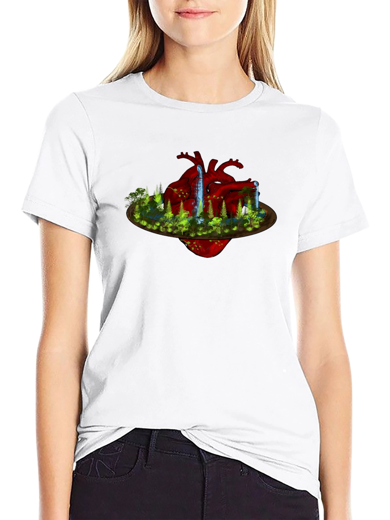 Black Surreal Heart Landscape Black T-Shirt view 9