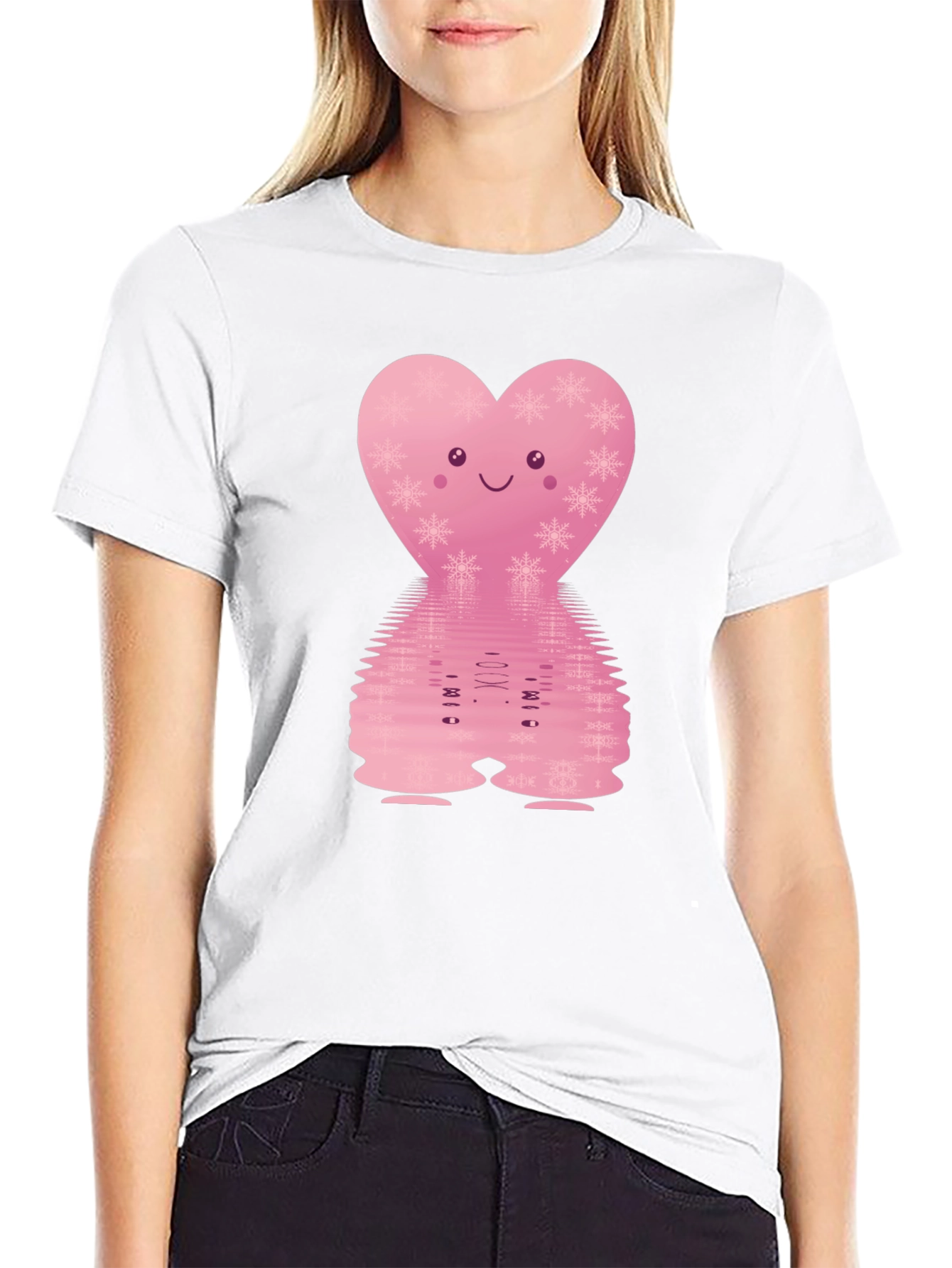 Black Cute Pink Heart Graphic Tee view 9