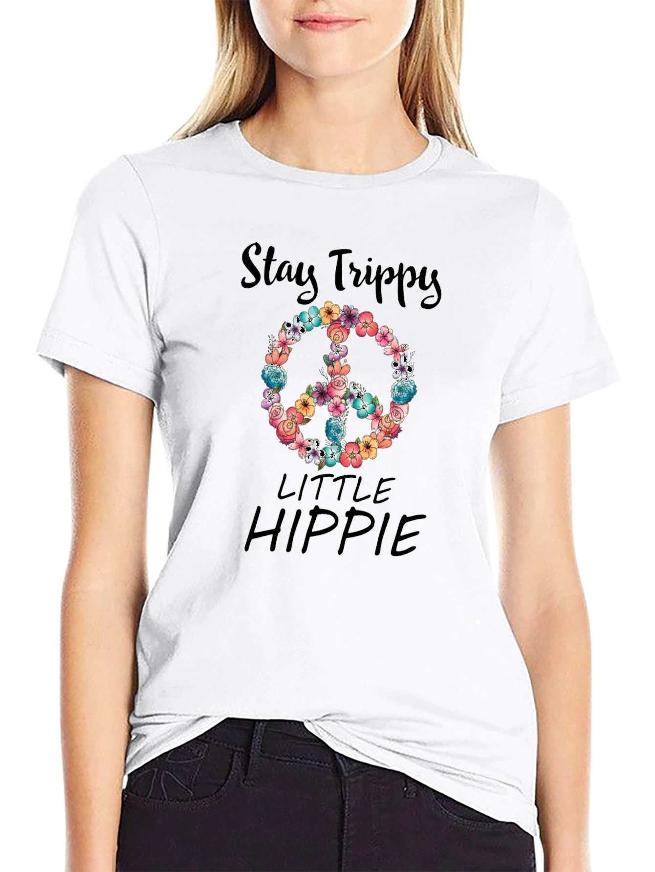 Black Stay Trippy Little Hippie Graphic Tee view 9