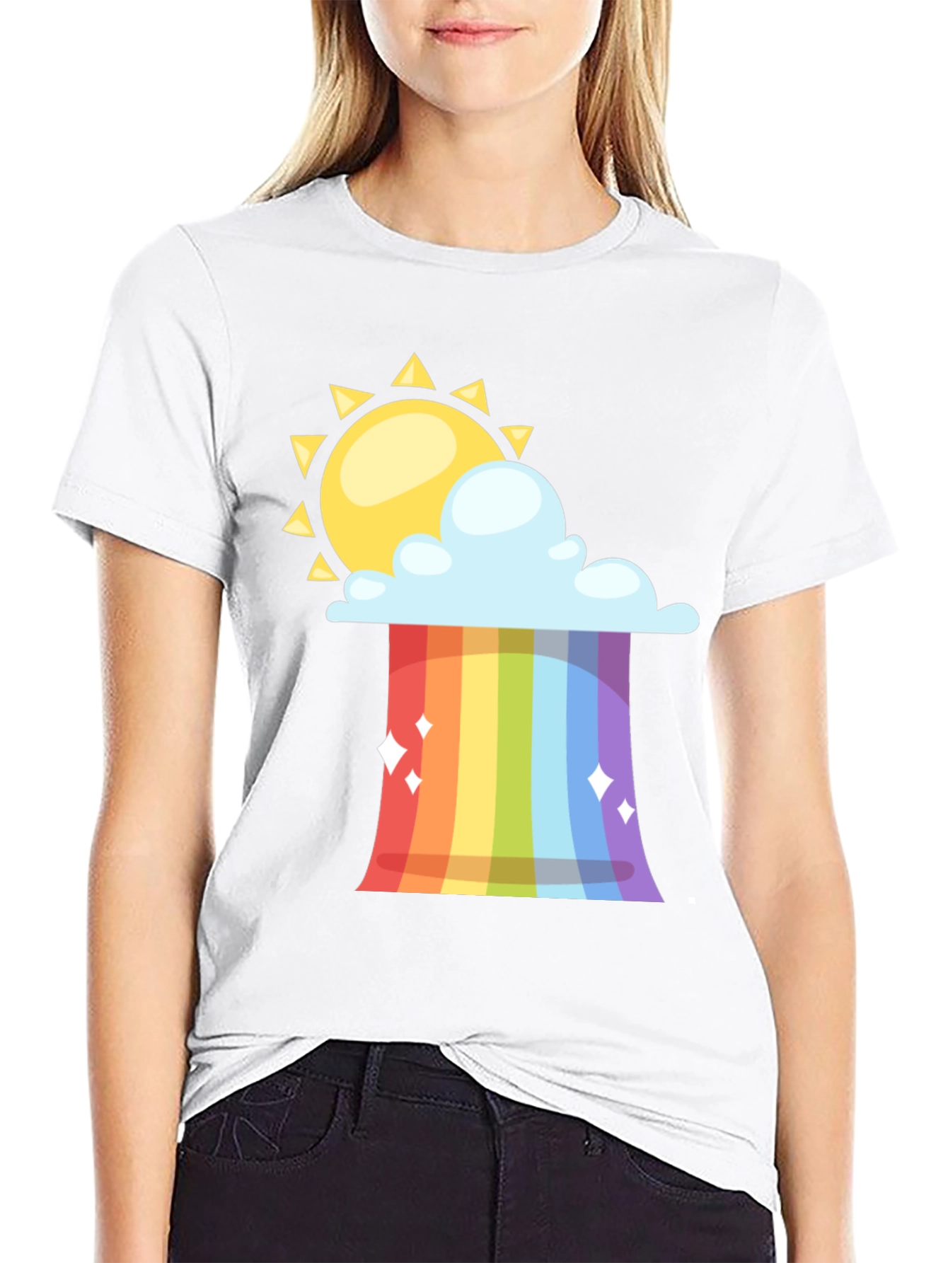 Black Rainbow Cloud & Sun Graphic Tee - Black view 9