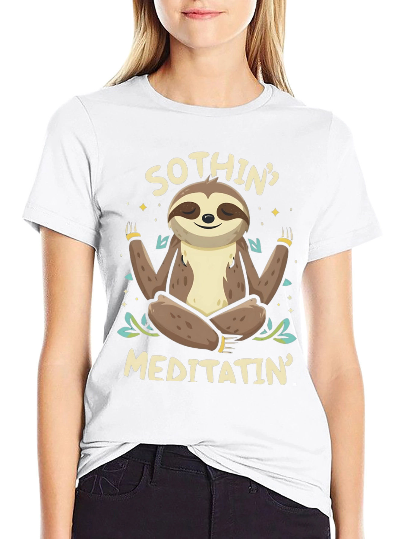 Black Men's "Sothin' Meditatin'" Sloth Graphic T-Shirt view 9