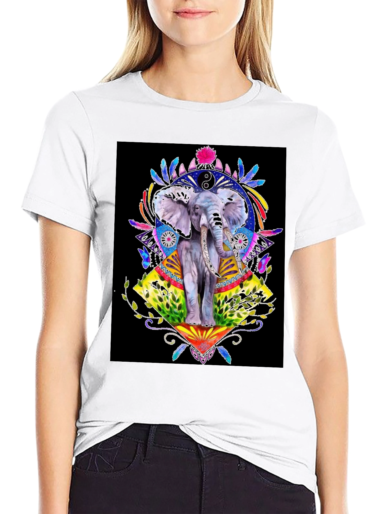 Black Elephant Art Graphic T-Shirt - Unisex Black Tee view 9