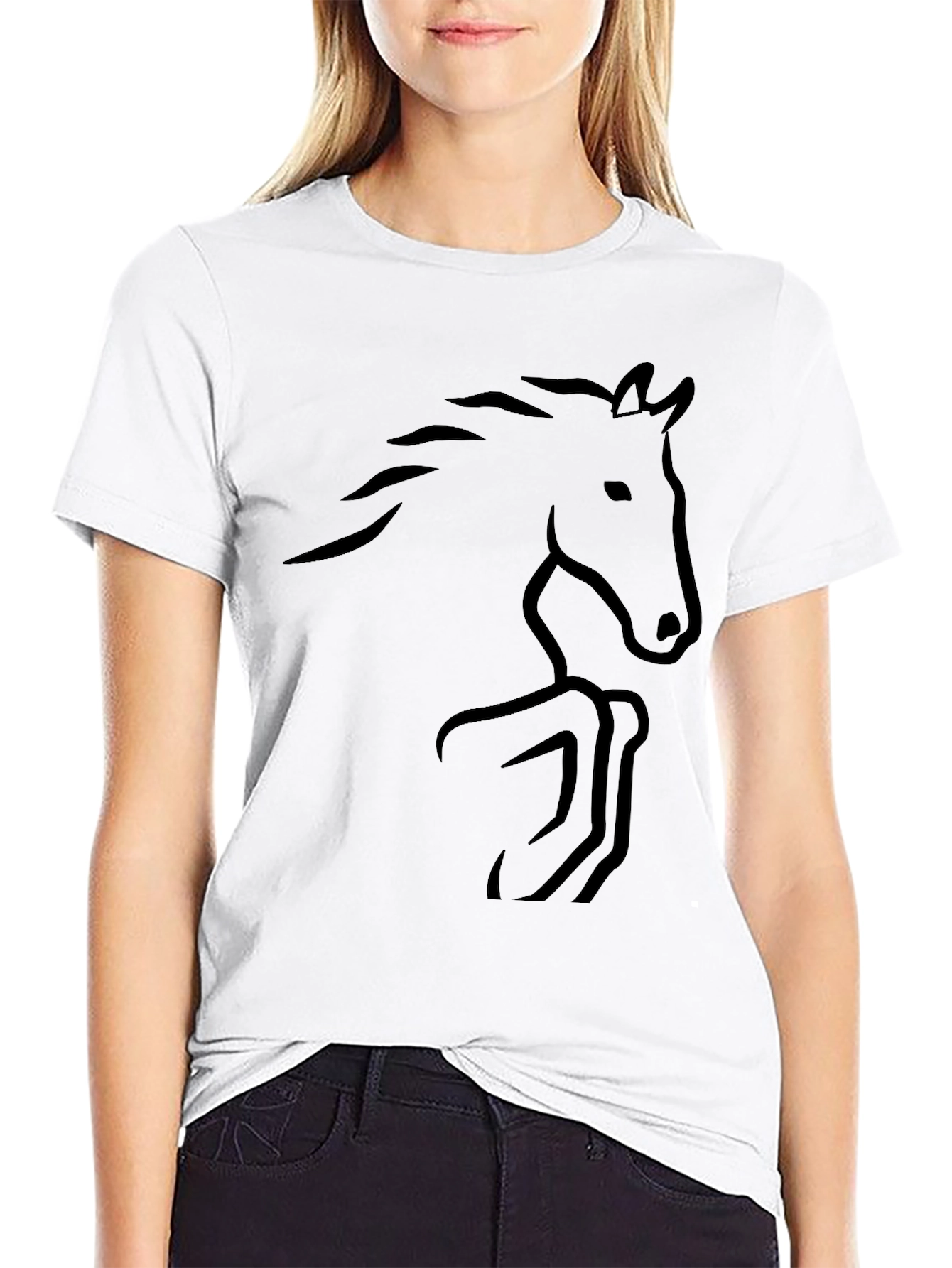 Black Equestrian Tee - Minimalist Horse T-Shirt in Black view 9