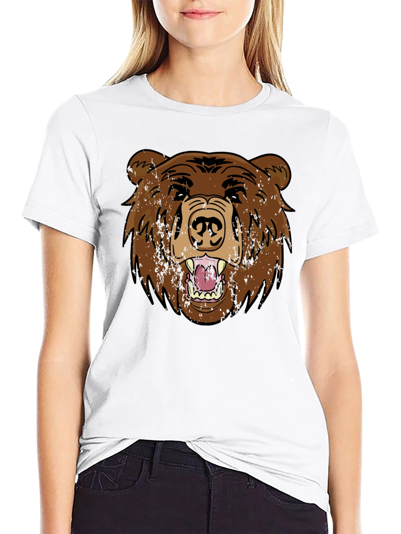 Black Grizzly Bear Graphic Tee - Black Cotton T-Shirt view 9