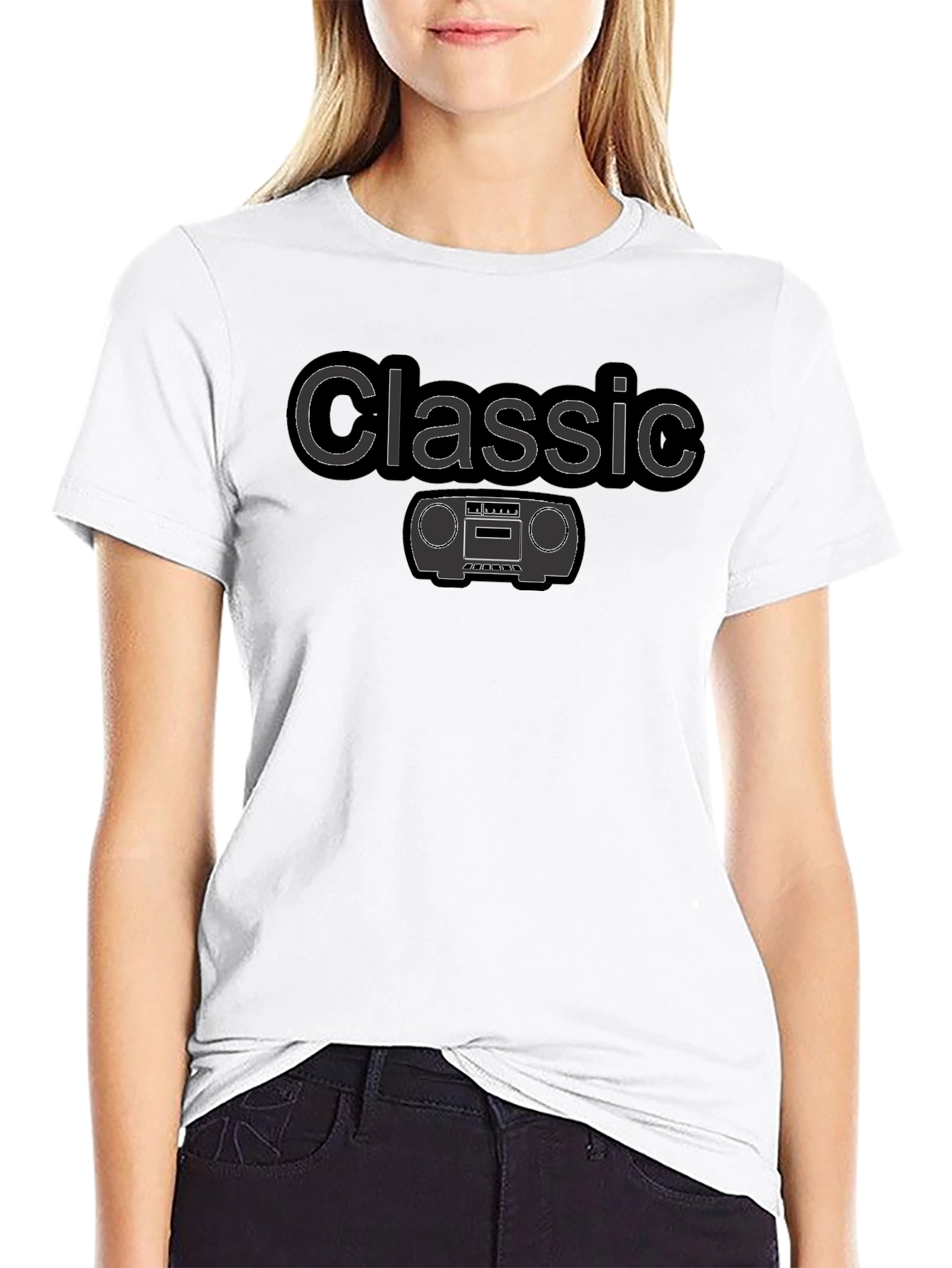 Black Classic Boombox Graphic Tee - Retro Style T-Shirt view 9