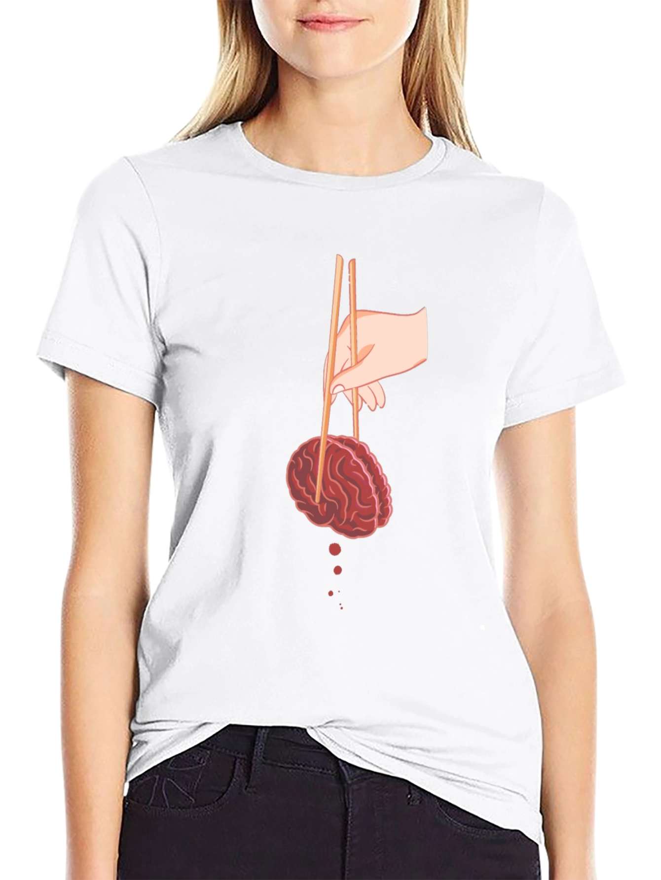 Black Brain Chopsticks Graphic Tee - Quirky and Unique view 9