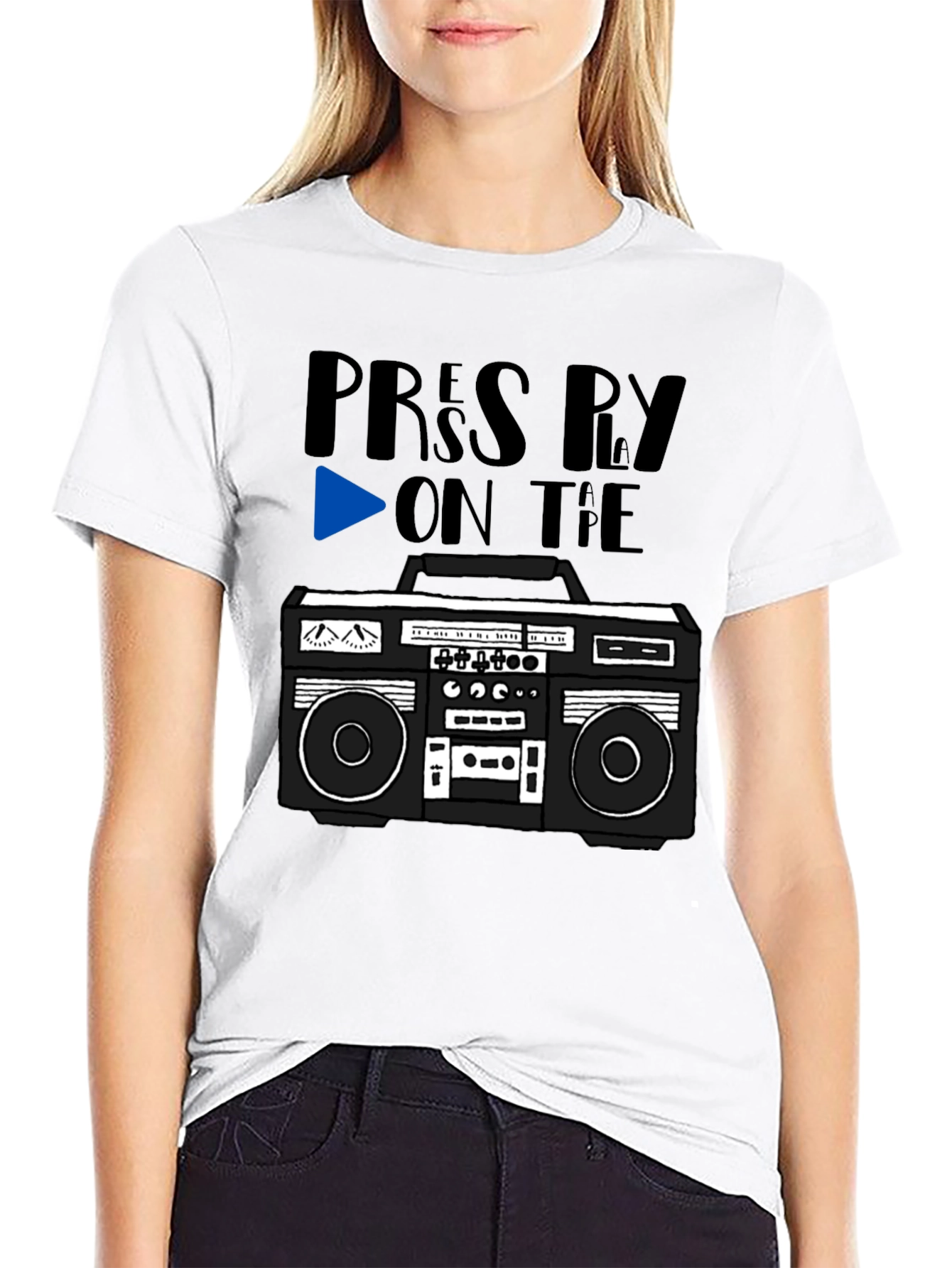 Black Retro Boombox Tee - Press Play On the Tape! view 9