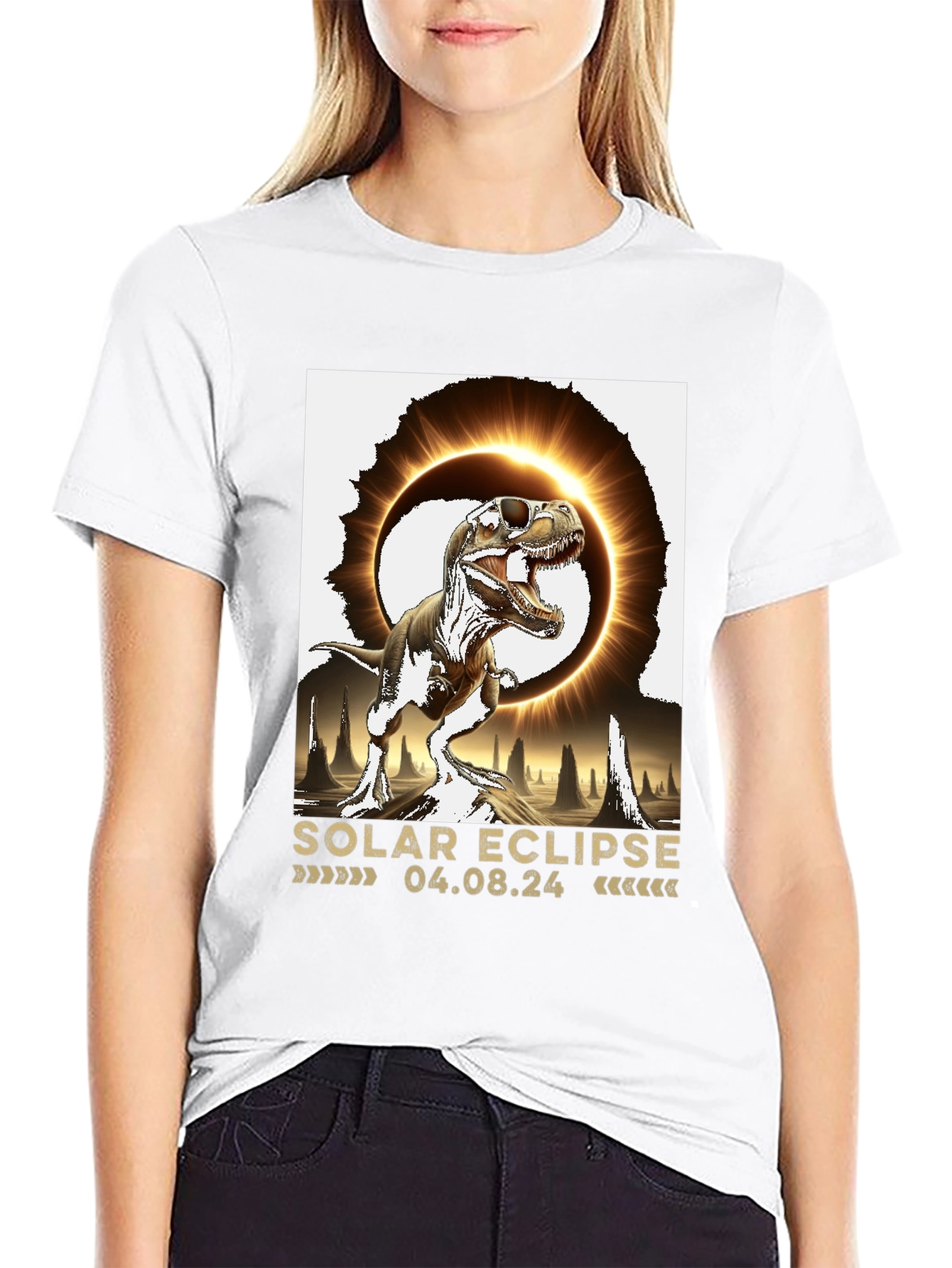 Black Solar Eclipse Dinosaur T-Shirt view 9
