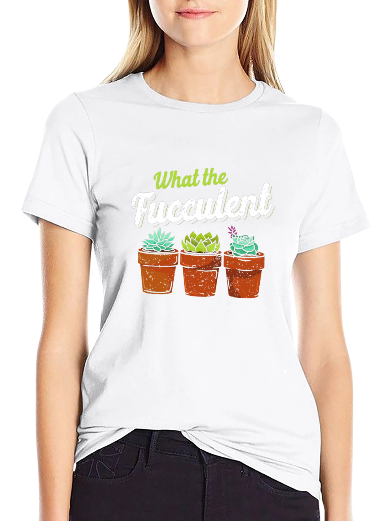 Black What the Fucculent T-Shirt - Potted Succulents view 9
