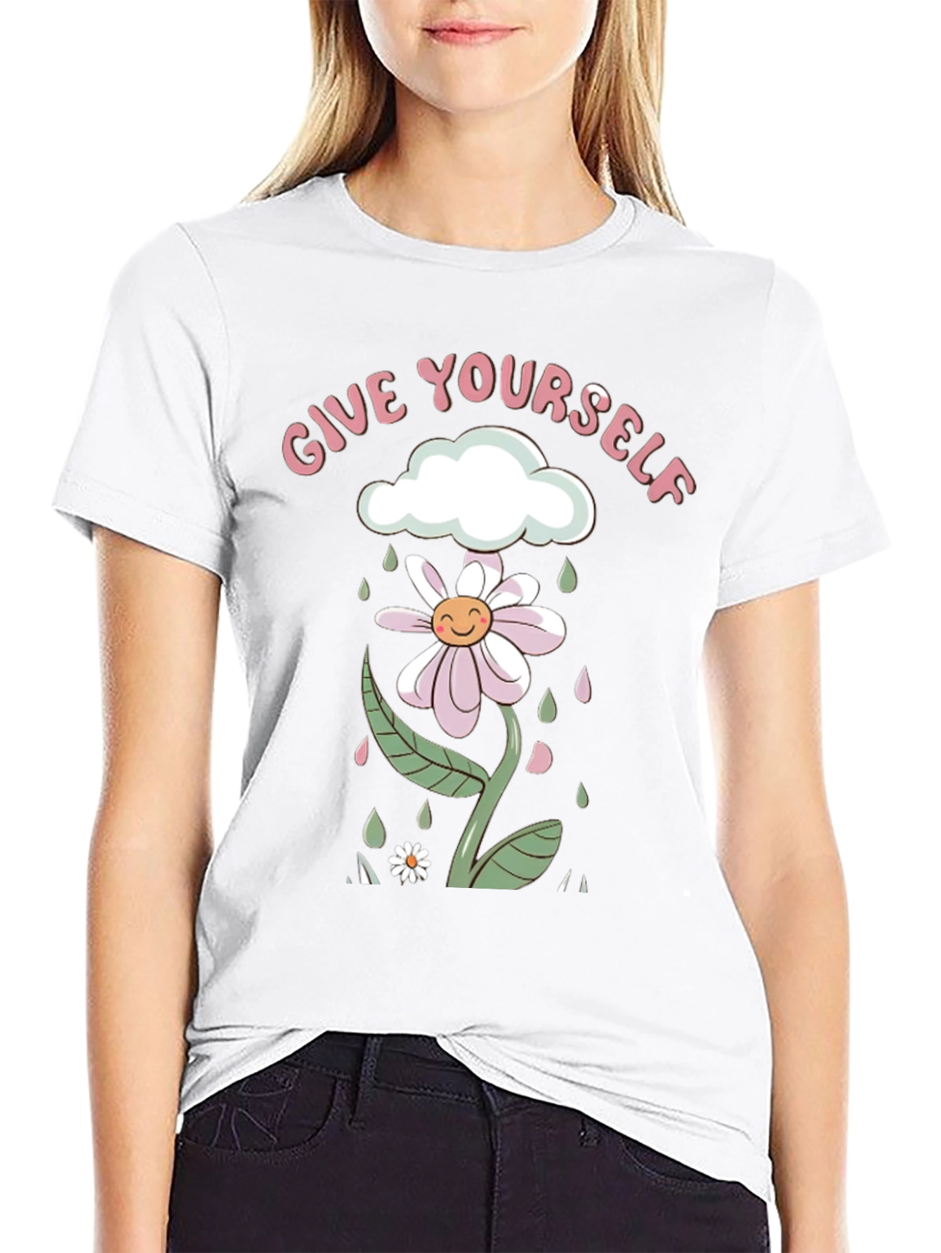 Black Give Yourself Flower Tee - Black Graphic Print Shirt view 9