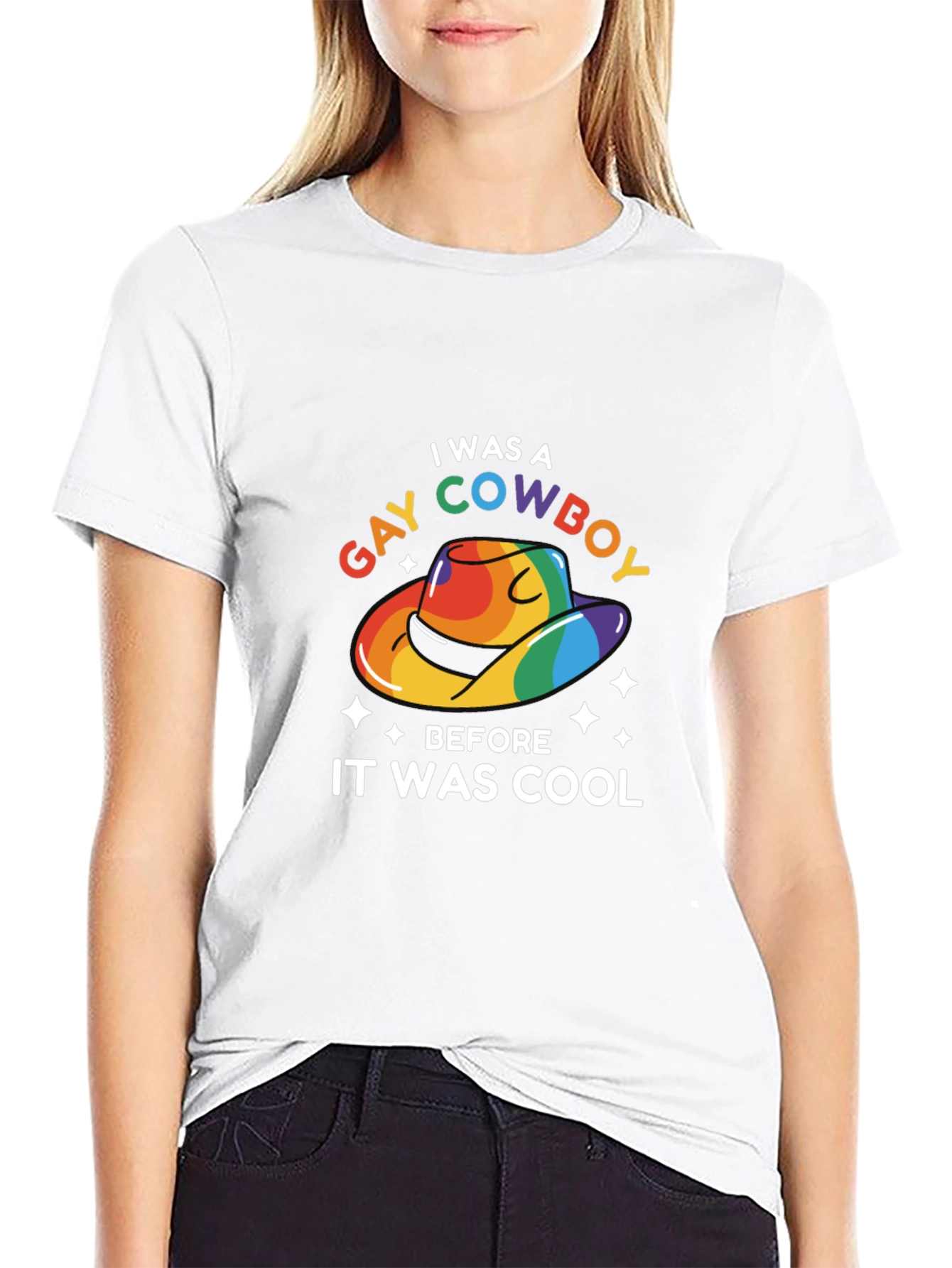 Black Gay Cowboy Pride T-Shirt - Rainbow Cowboy Hat view 9