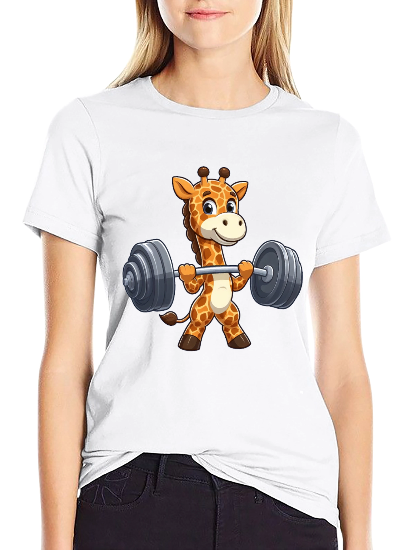 Black Giraffe Lifting Weights Graphic T-Shirt - Black view 9