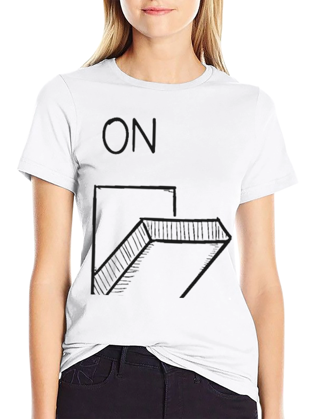 Black Minimalist Geometric Staircase T-Shirt view 9