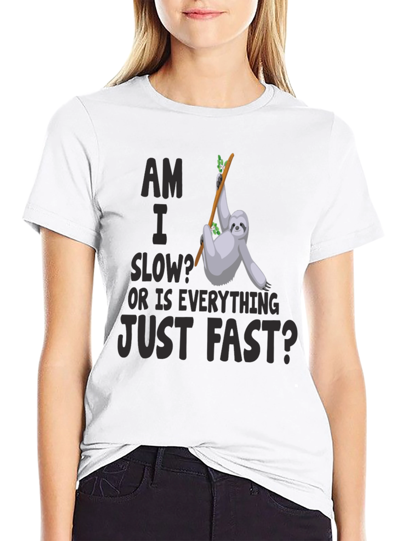 Black Am I Slow? Sloth Graphic T-Shirt view 9