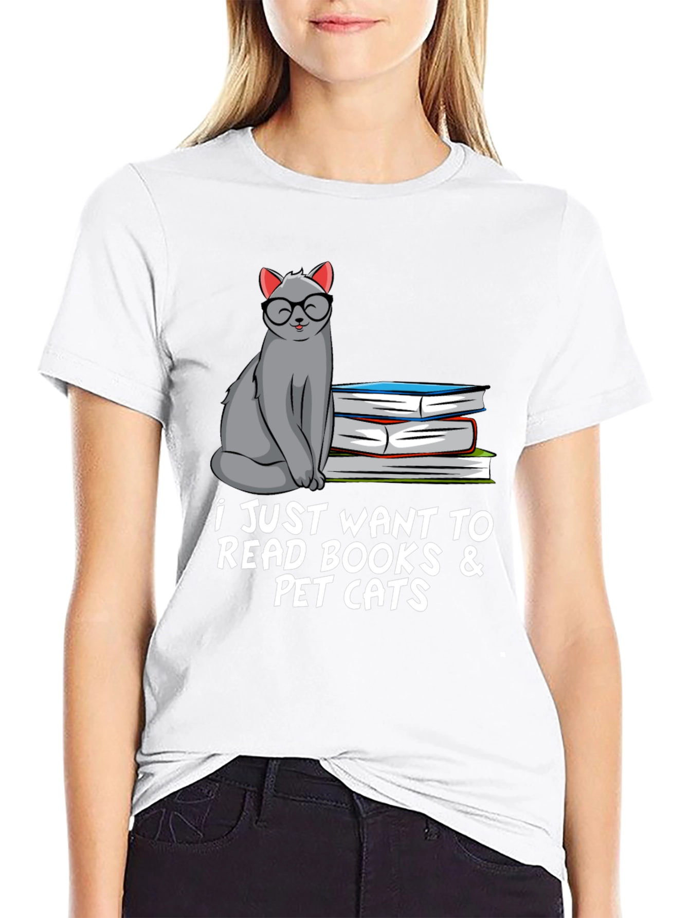 Black Bookish Cat Lover T-Shirt: Read Books & Pet Cats view 9