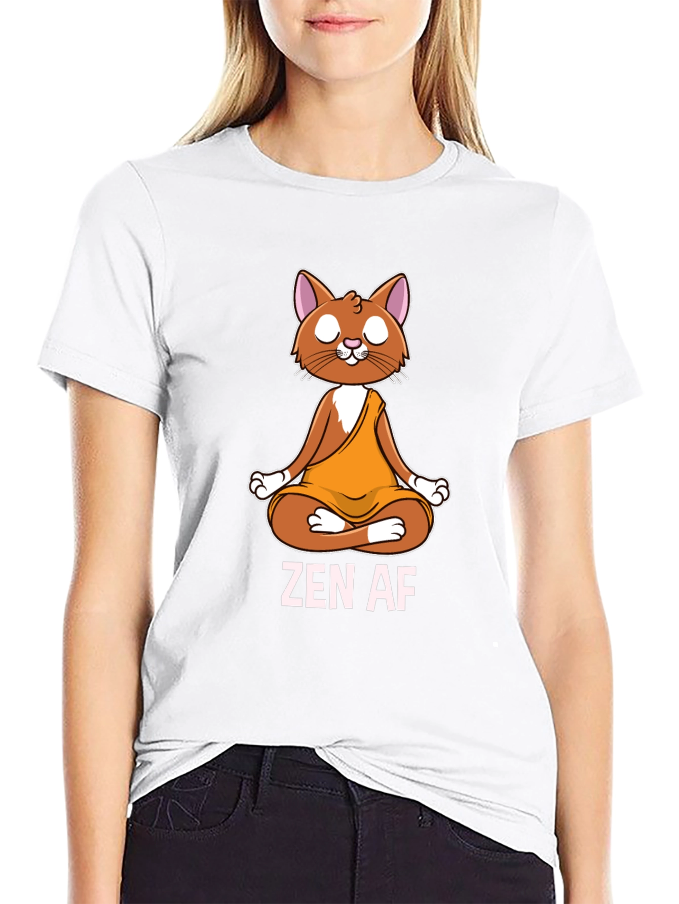 Black Zen AF Cat T-Shirt - Meditating Feline Tee view 9