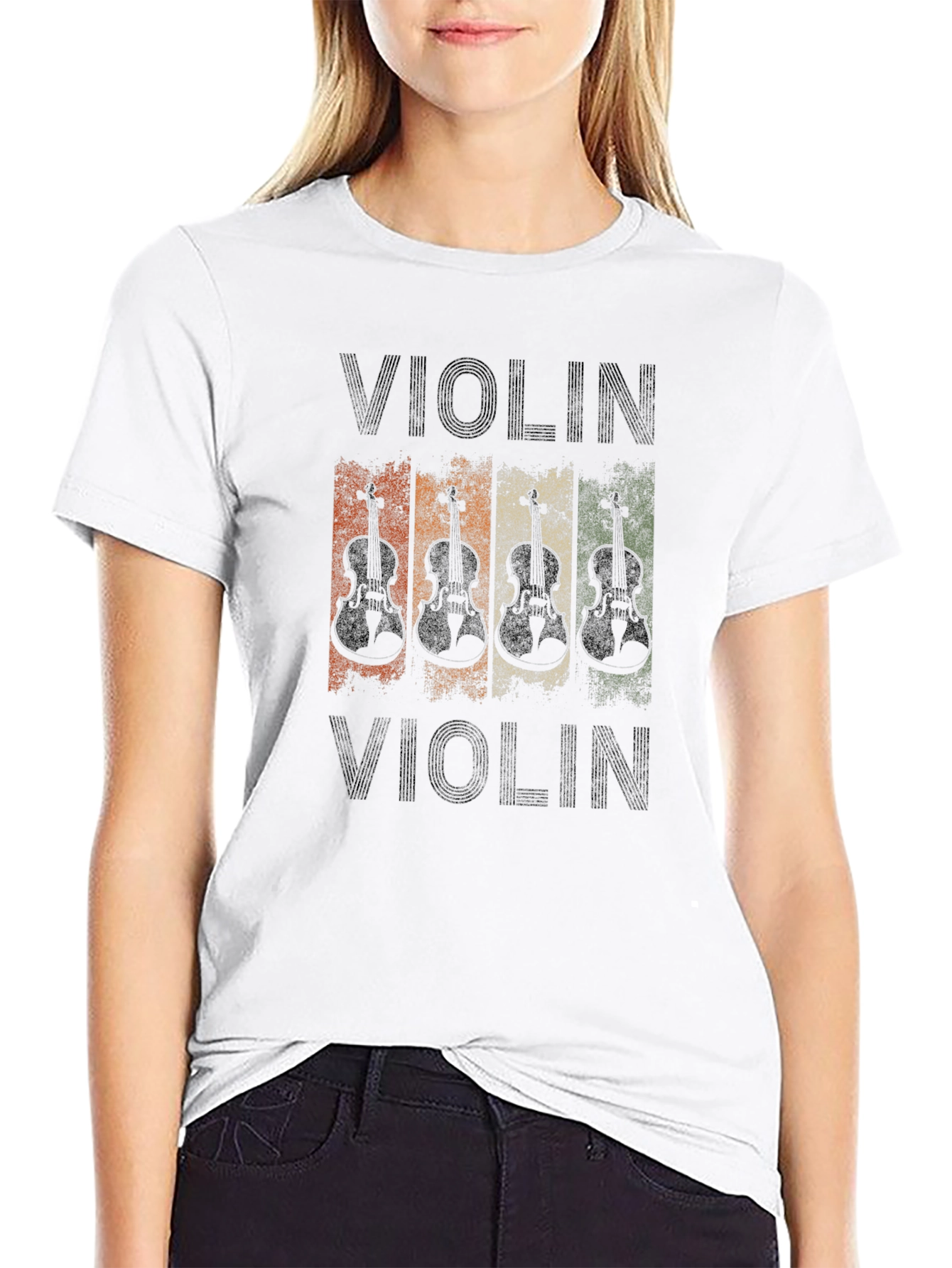 Black Vintage Violin Music Lover T-Shirt view 9