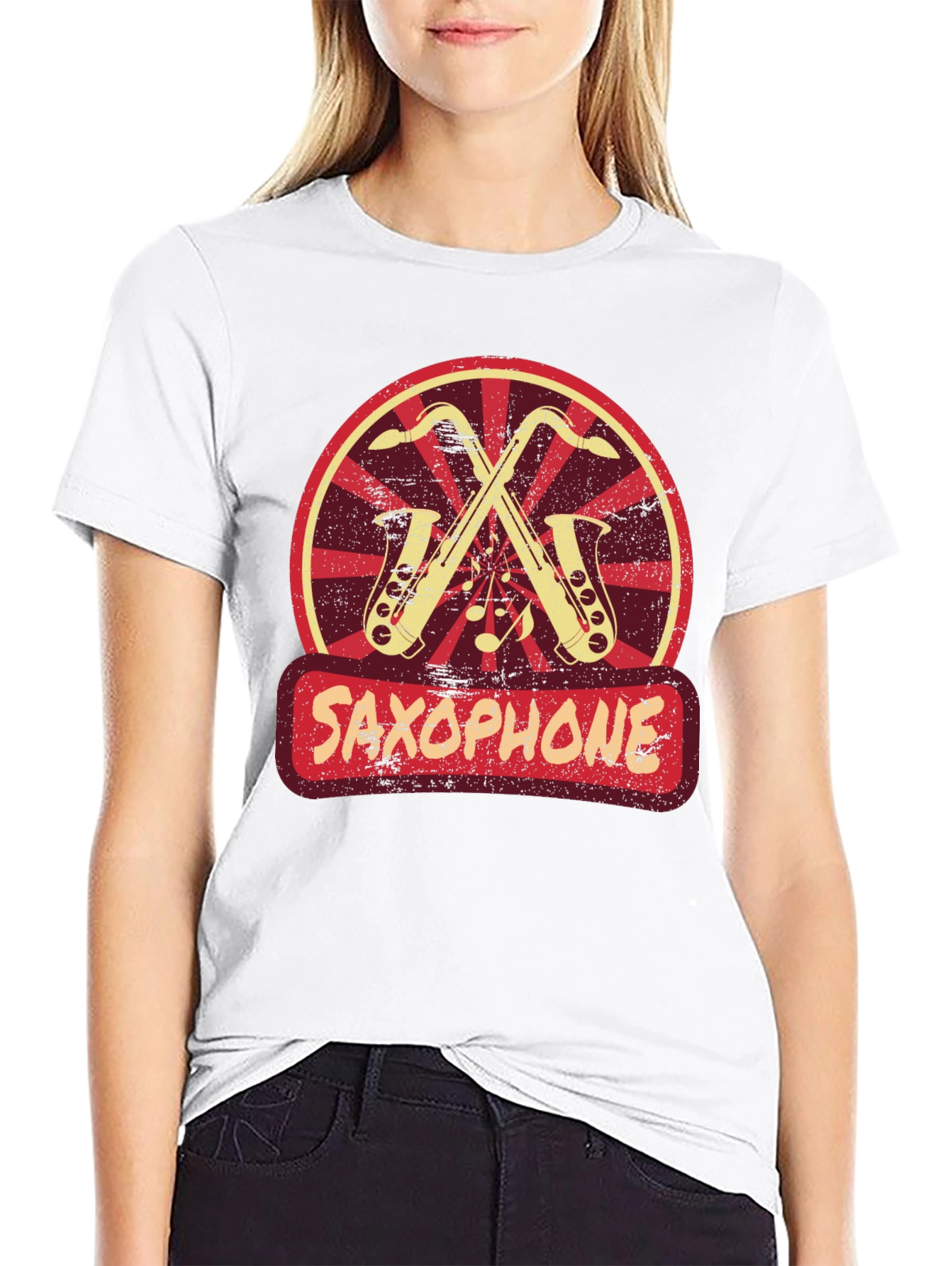 Black Saxophone Music T-Shirt Vintage Style view 9