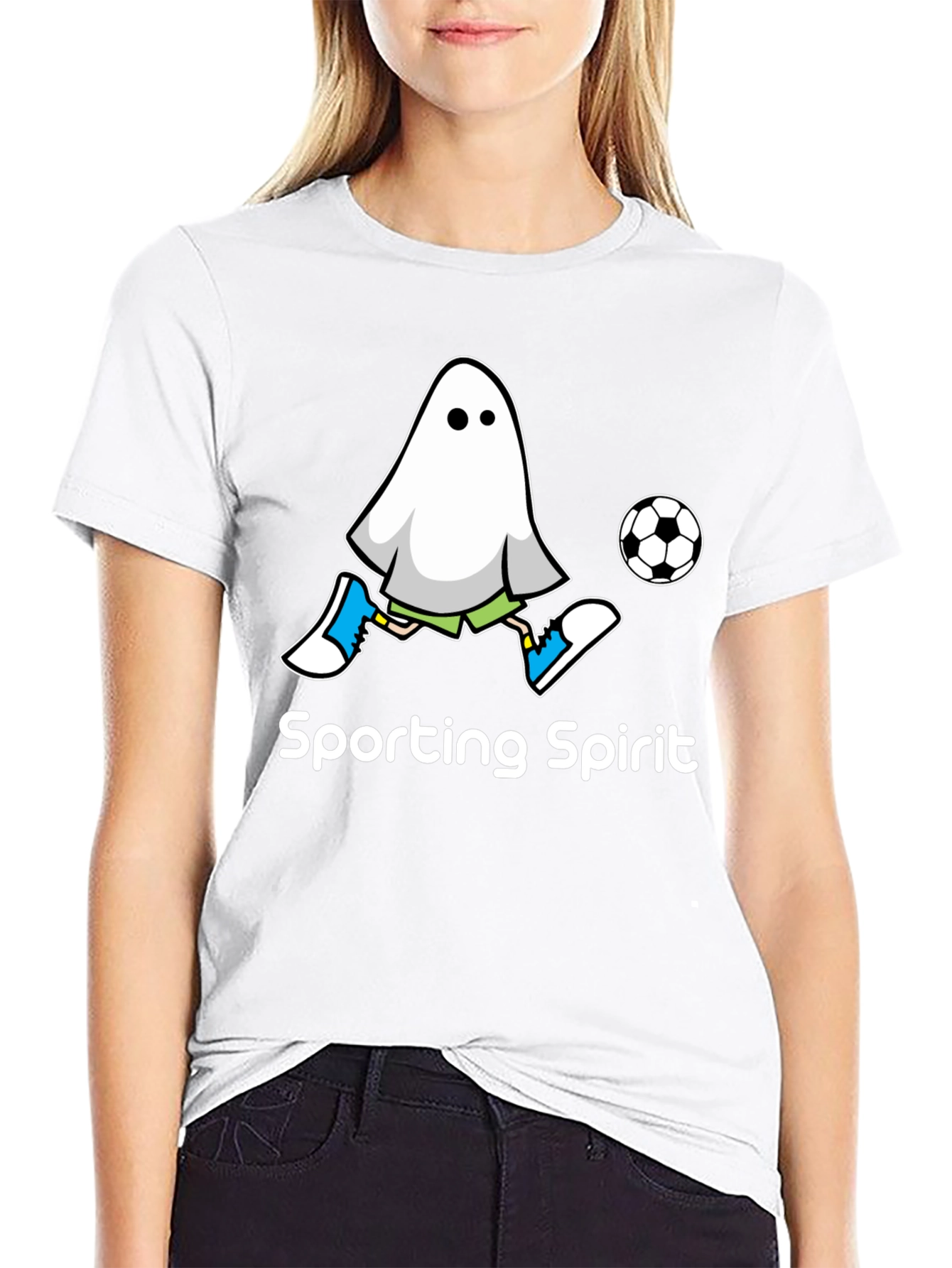 Black Sporting Spirit Ghost Soccer T-Shirt view 9