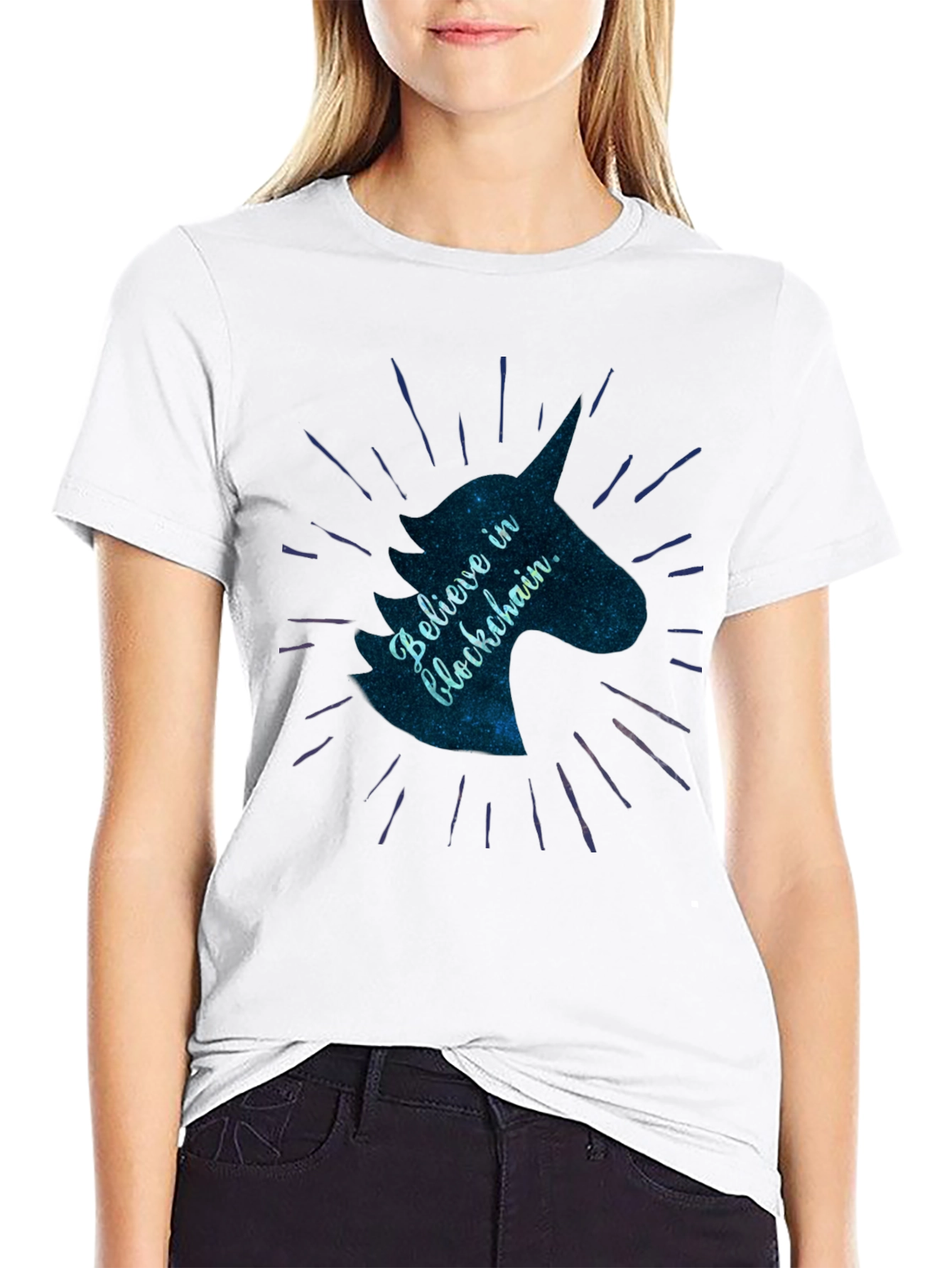 Black Believe in Blockchain Unicorn T-Shirt - Stylish Crypto Tee view 9