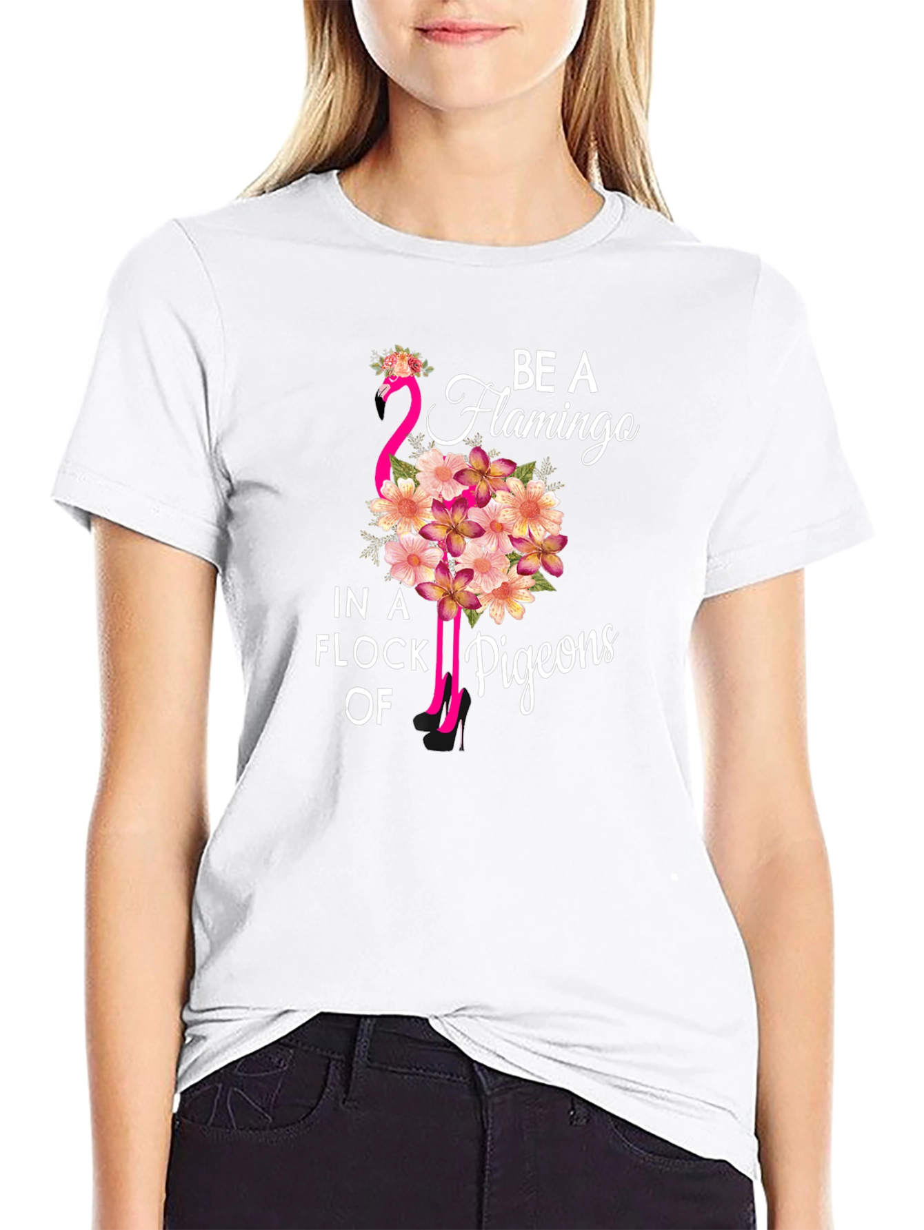 Black Be a Flamingo in a Flock of Pigeons T-Shirt view 9