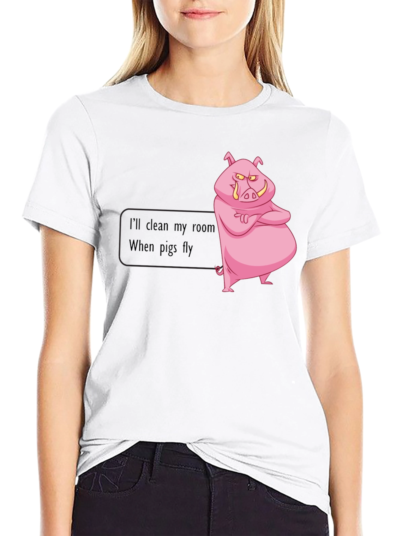 Black Funny "When Pigs Fly" Graphic Tee view 9